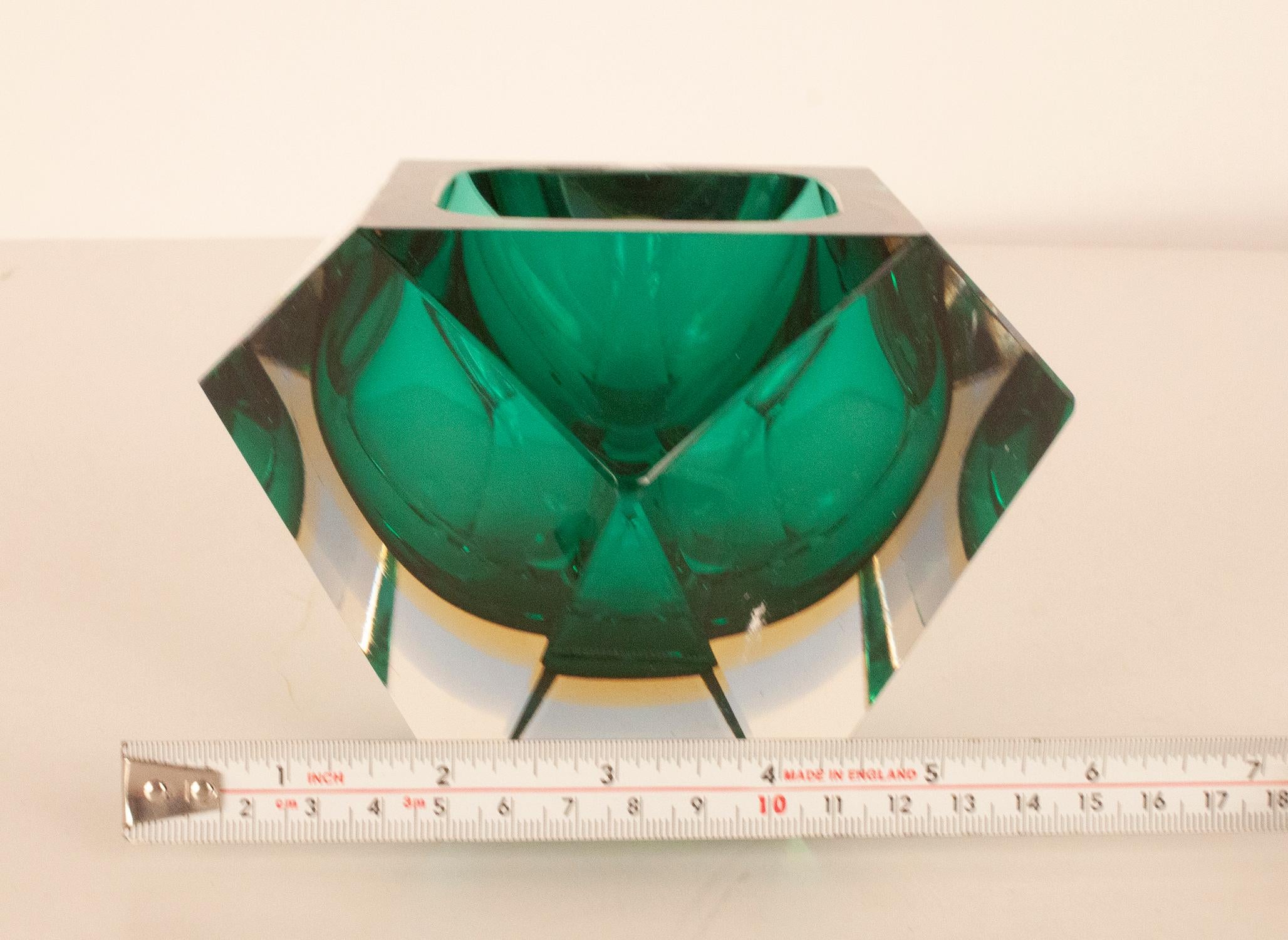 Mid-20th Century Monumental Huge Italian Diamond Cut Faceted Murano Glass Bowl, Flavio Poli For Sale