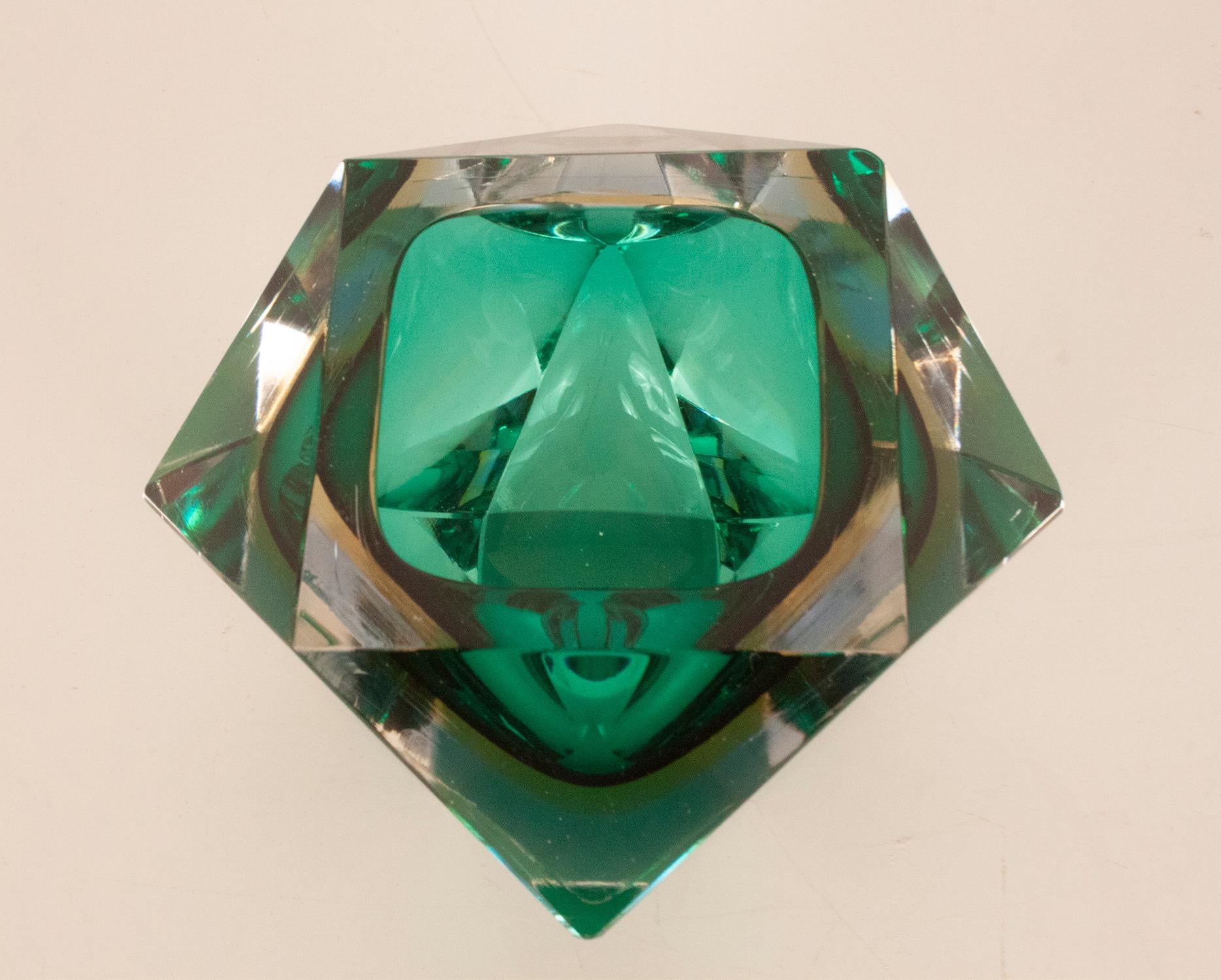 Monumental Huge Italian Diamond Cut Faceted Murano Glass Bowl, Flavio Poli For Sale 2