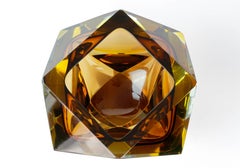 Monumental Huge Mid-Century Modern Italian Diamond Cut Faceted Murano Glass Bowl