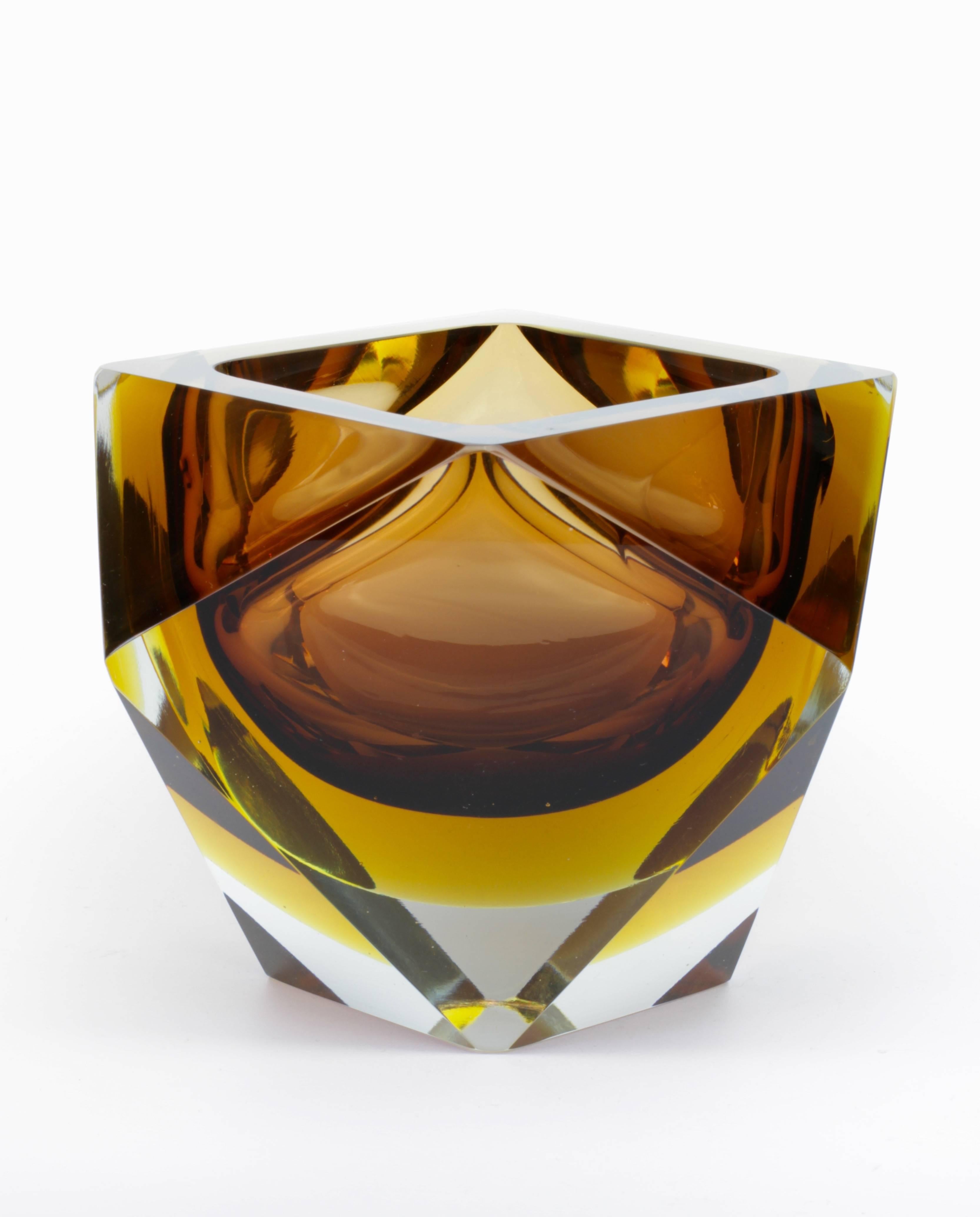 Mid-Century Modern Monumental Huge Italian Diamond Cut Faceted Murano Glass Bowl For Sale