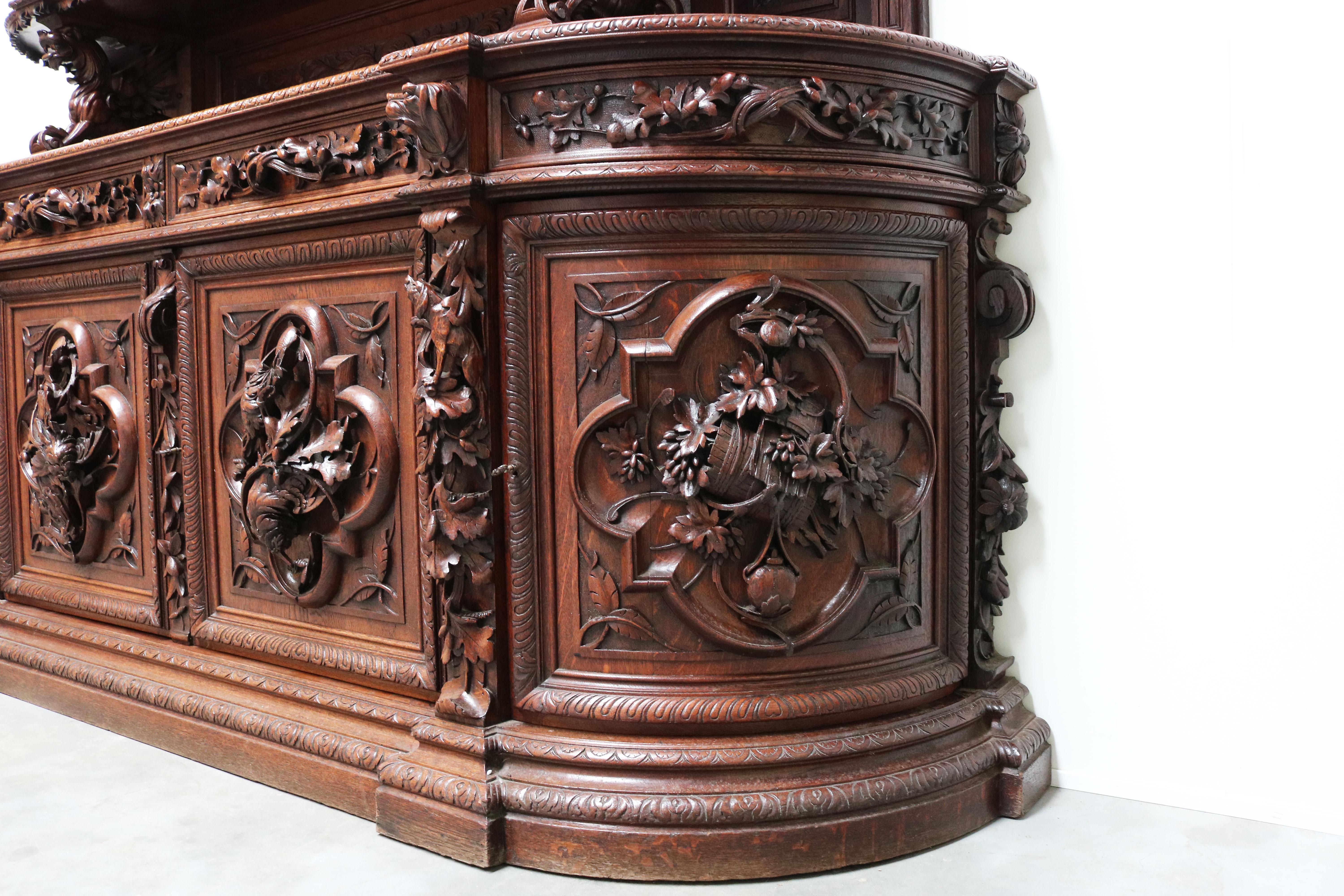 Monumental Hunt Cabinet 19th century carved oak Black Forest French Renaissance For Sale 1