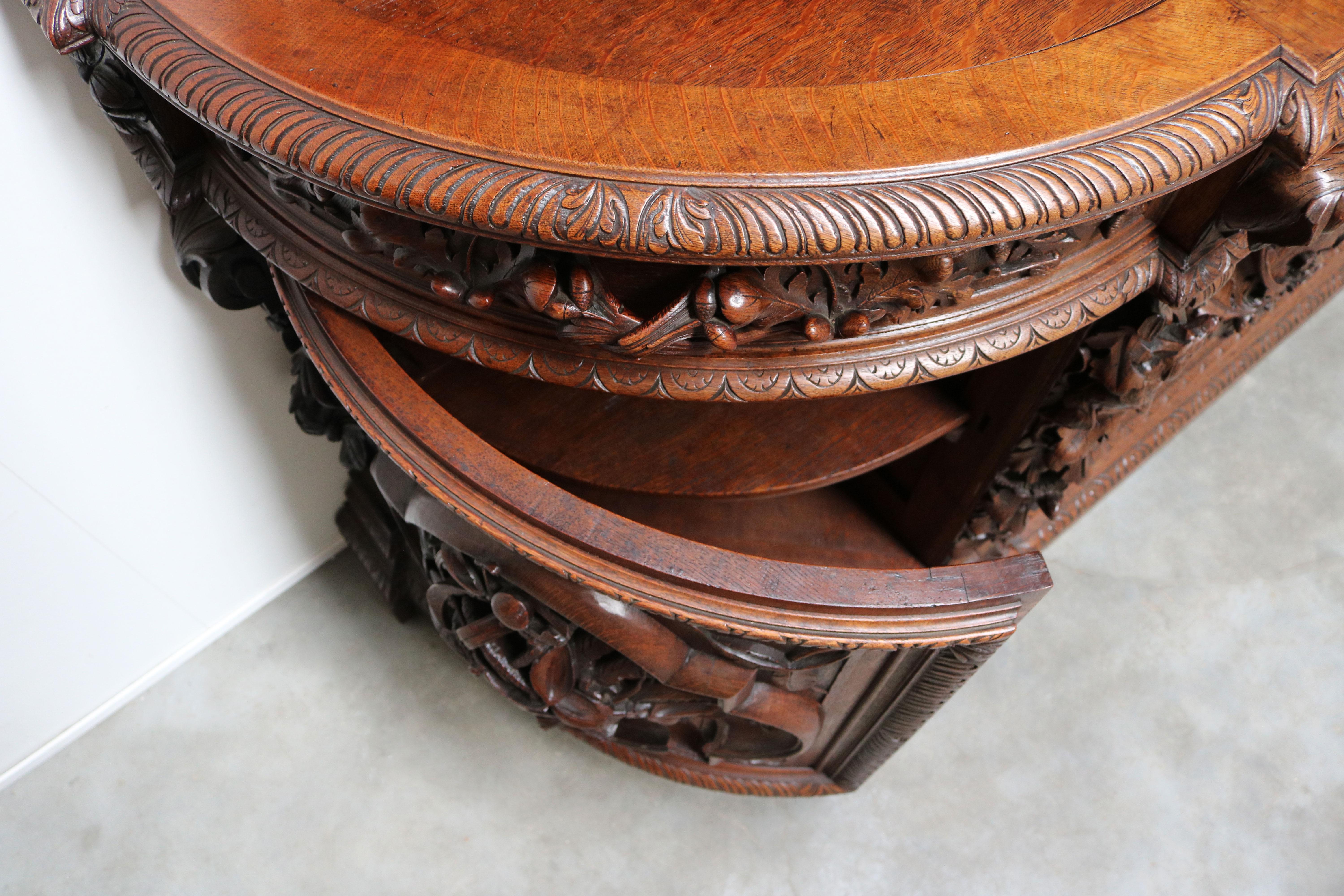 Monumental Hunt Cabinet 19th century carved oak Black Forest French Renaissance For Sale 3