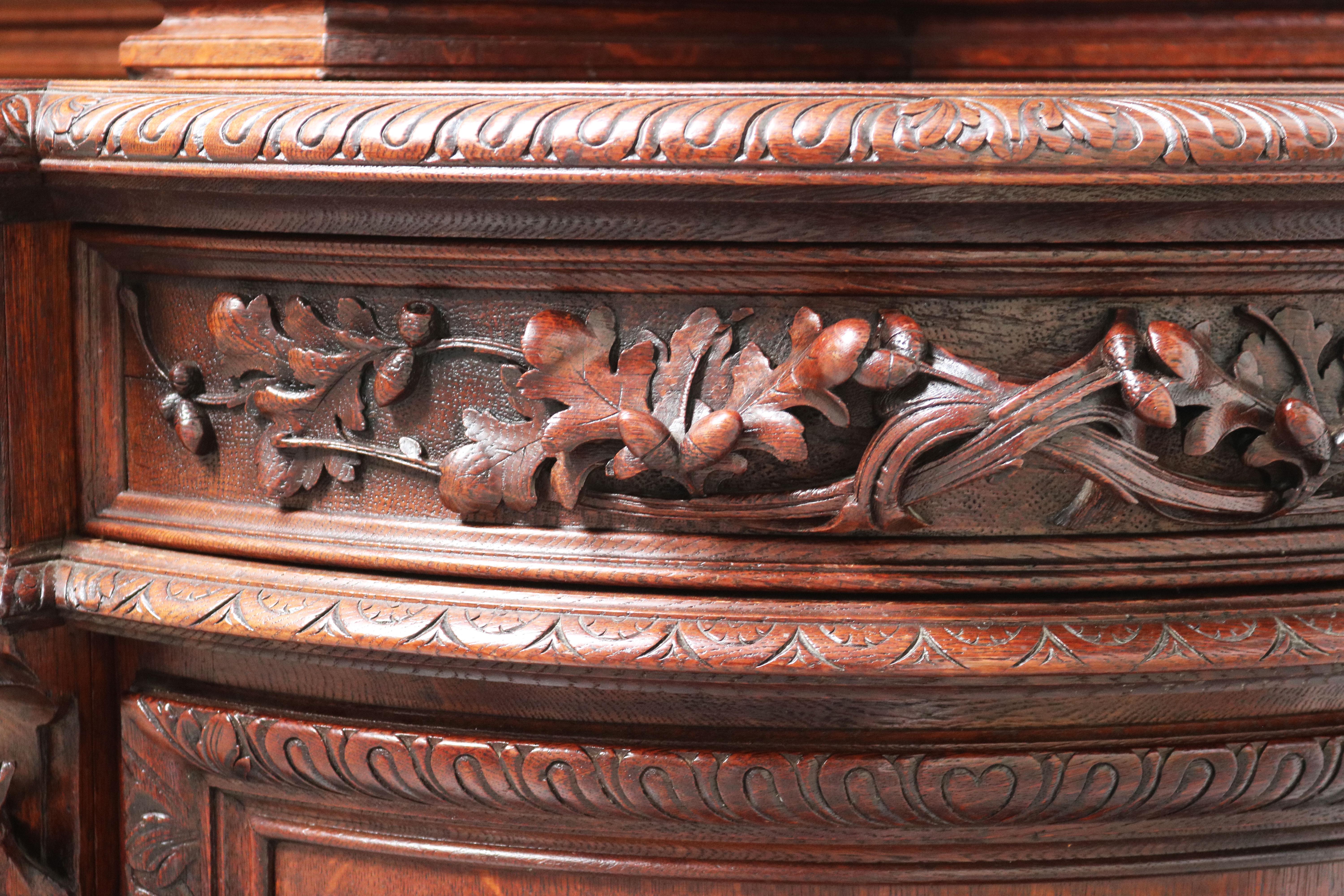 Monumental Hunt Cabinet 19th century carved oak Black Forest French Renaissance For Sale 4