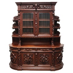 Monumental Hunt Cabinet Attributed to Alexander Roux 1870 Carved Oak Large