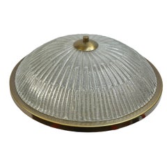 Monumental Ice Glass and Brushed Brass, Flush Mount Hillebrand Leuchten, 1970s