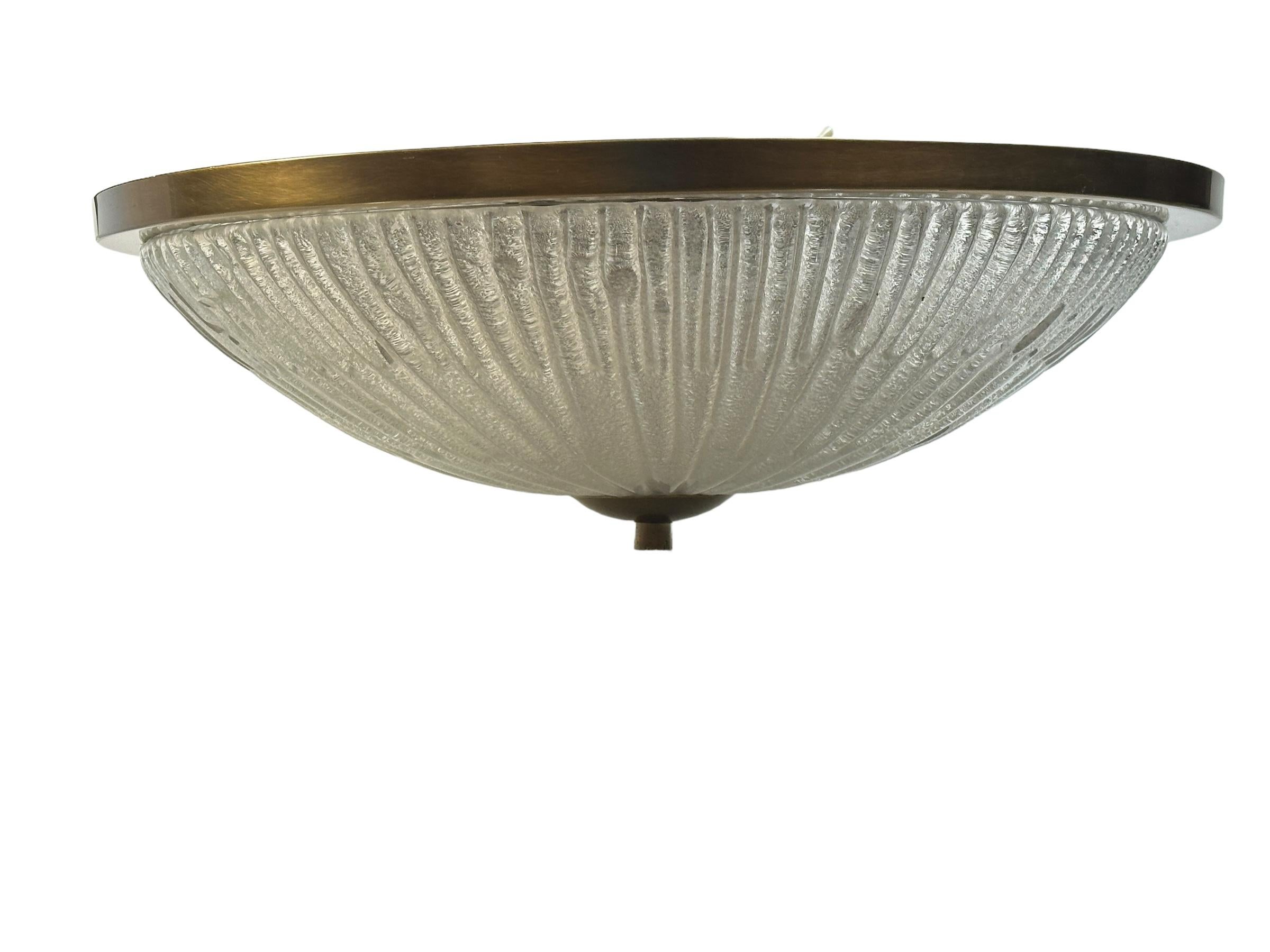 Monumentales Eisglas und gebürstetes Messing, Einbaubeleuchtung Hillebrand Leuchten, 1970er Jahre im Angebot 1