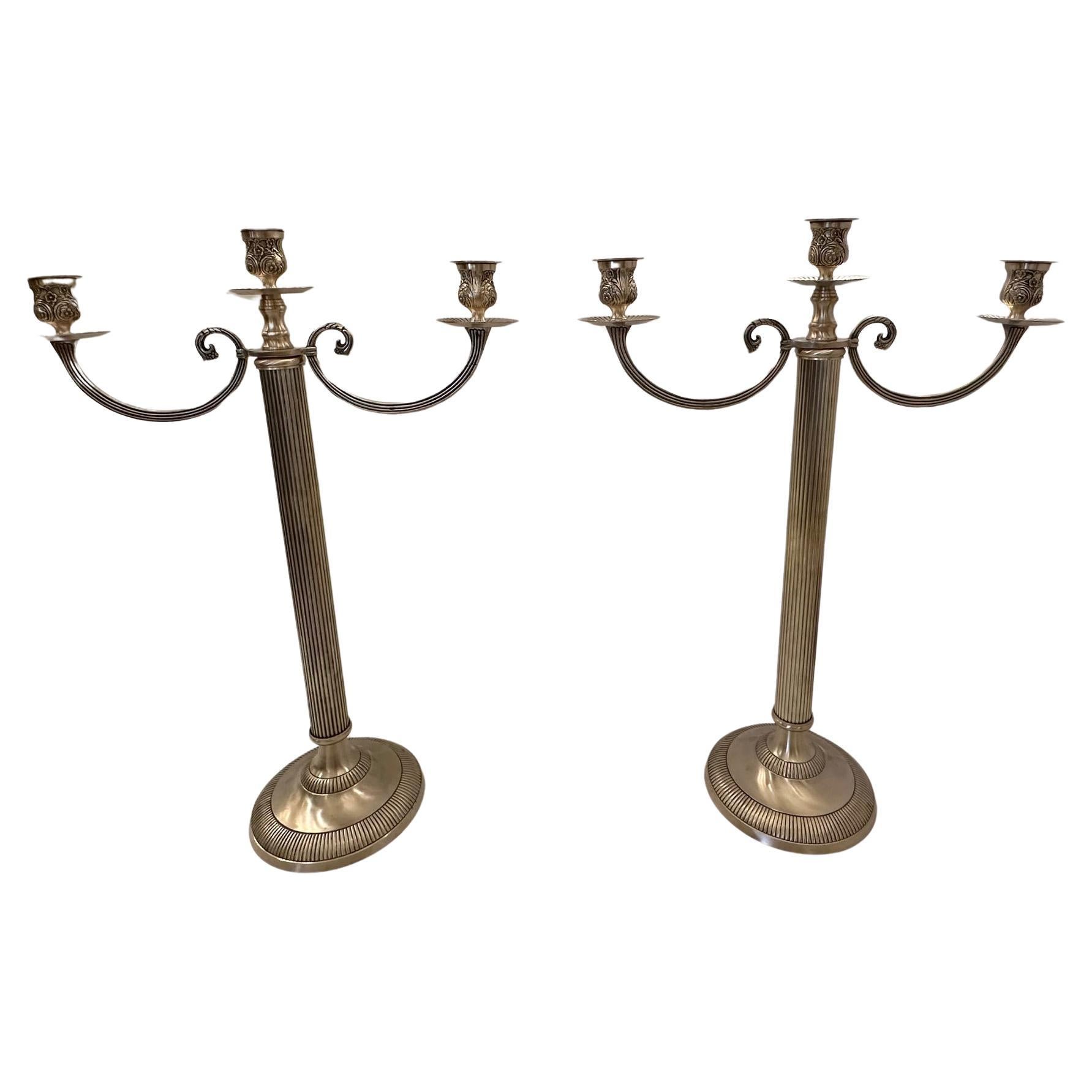 Monumental Impressive Pair of Nickel Candleabras For Sale