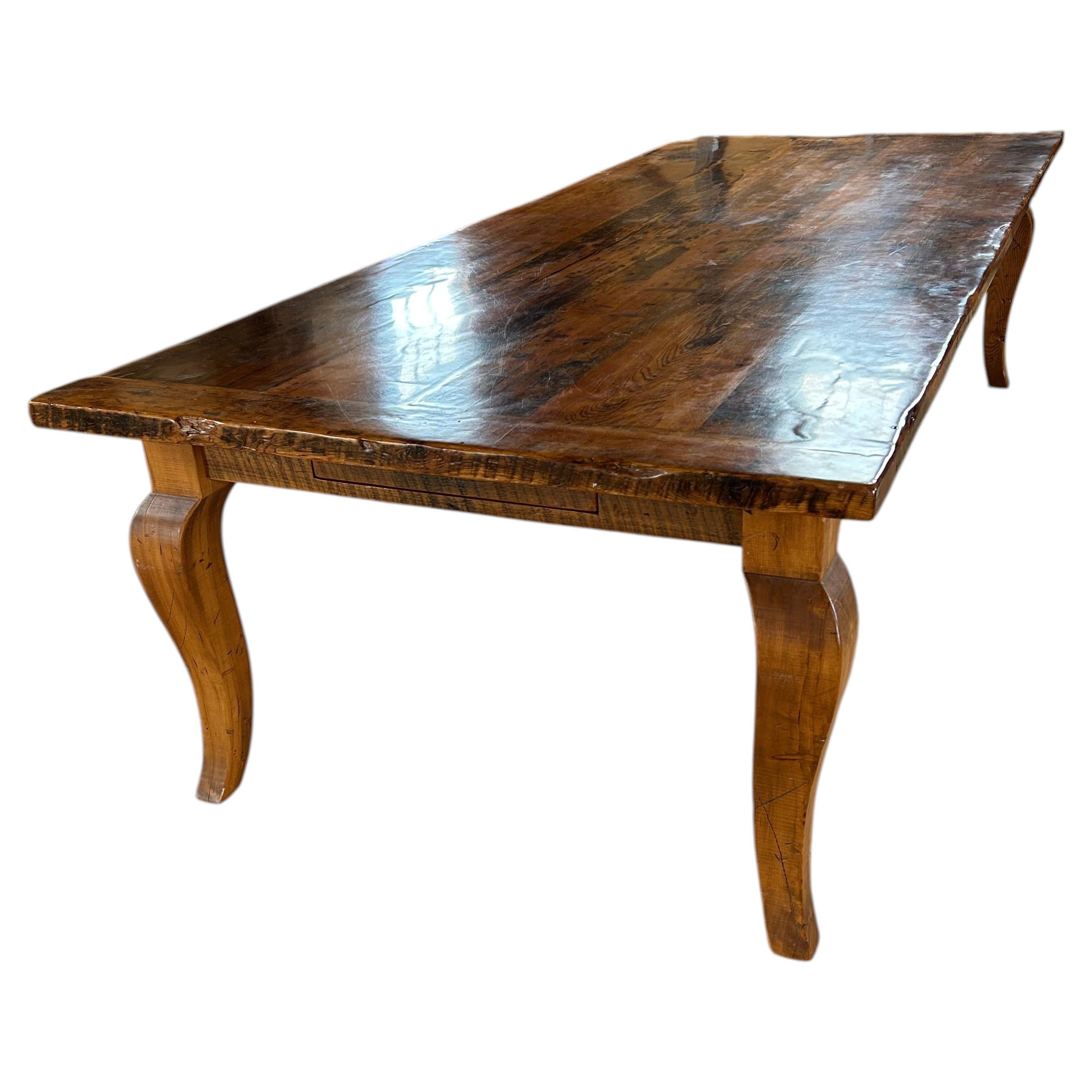 Monumental Impressive Repurposed Barn Wood Farm Table For Sale