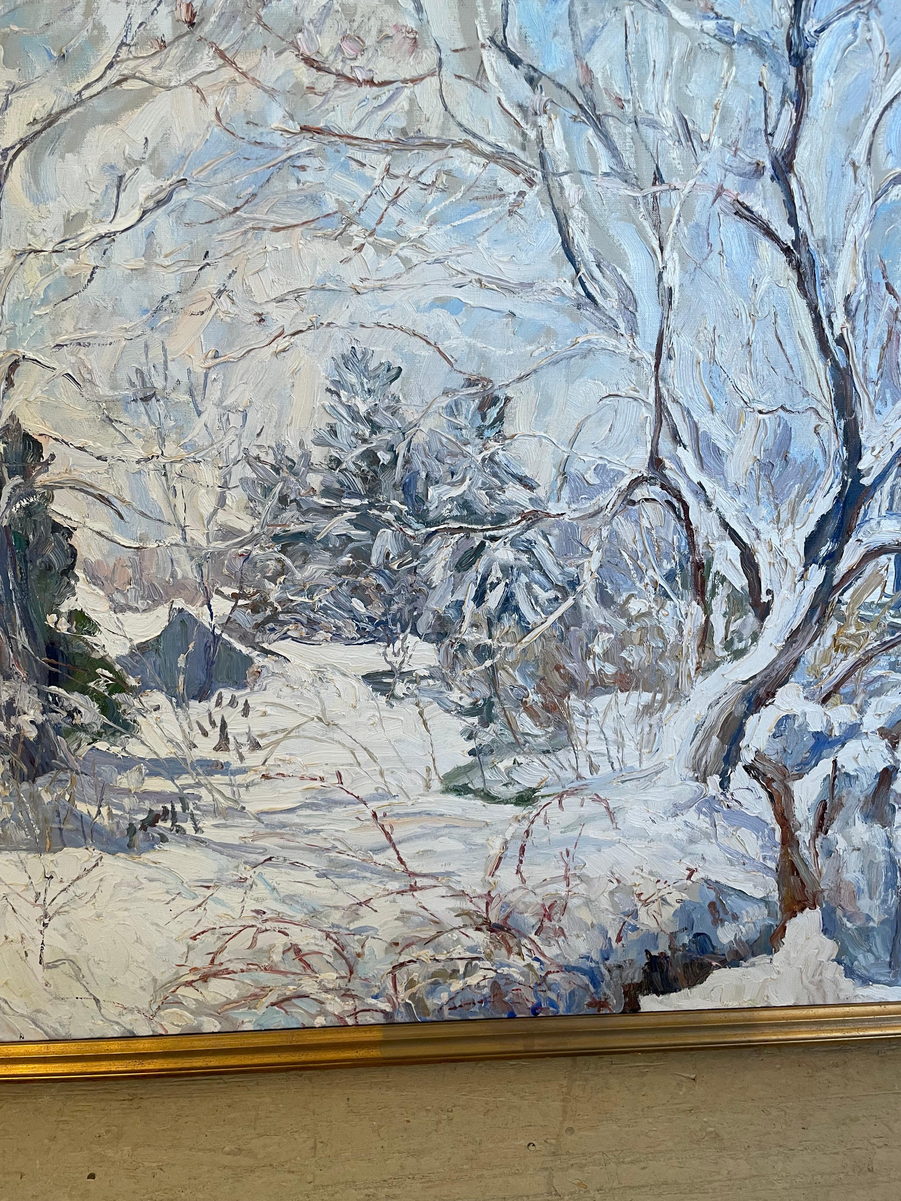 Monumentale scena di neve impressionante olio su tela in vendita 1