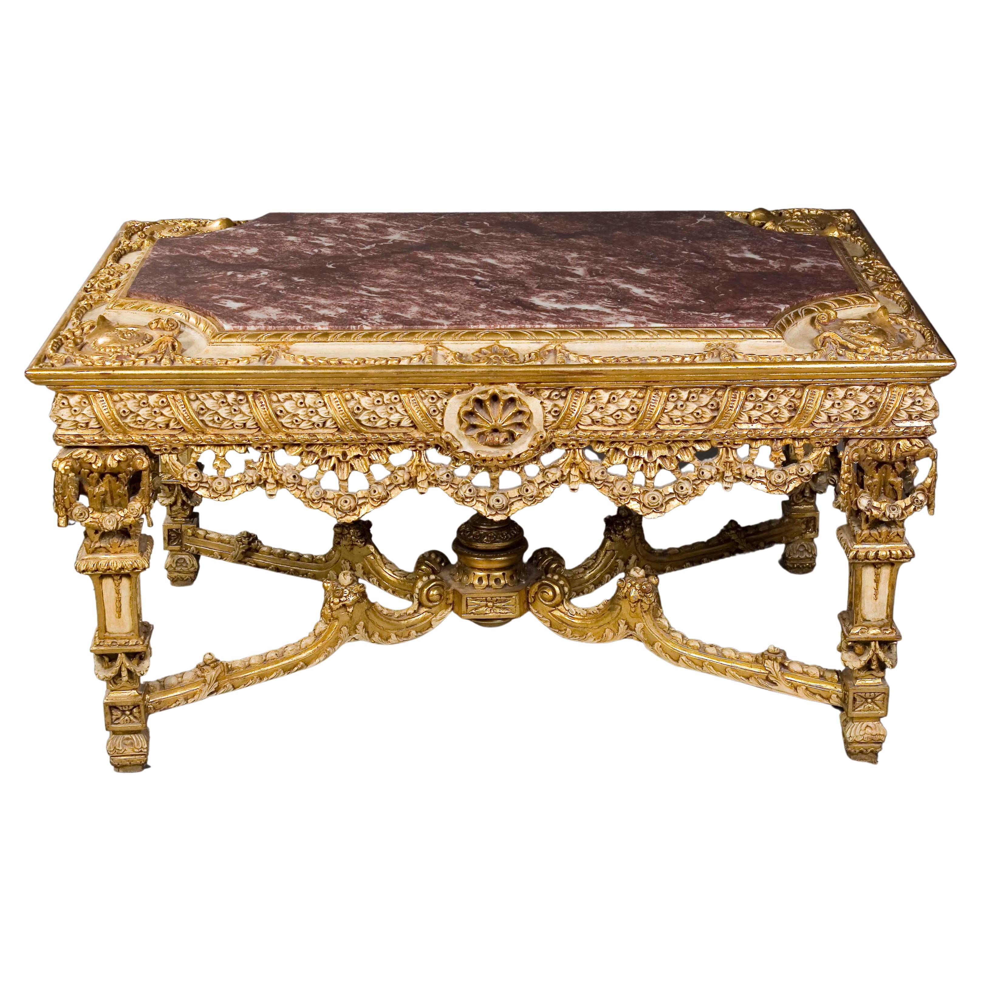 Table monumentale et impressionnante à plateau somptueux de style Louis XVI