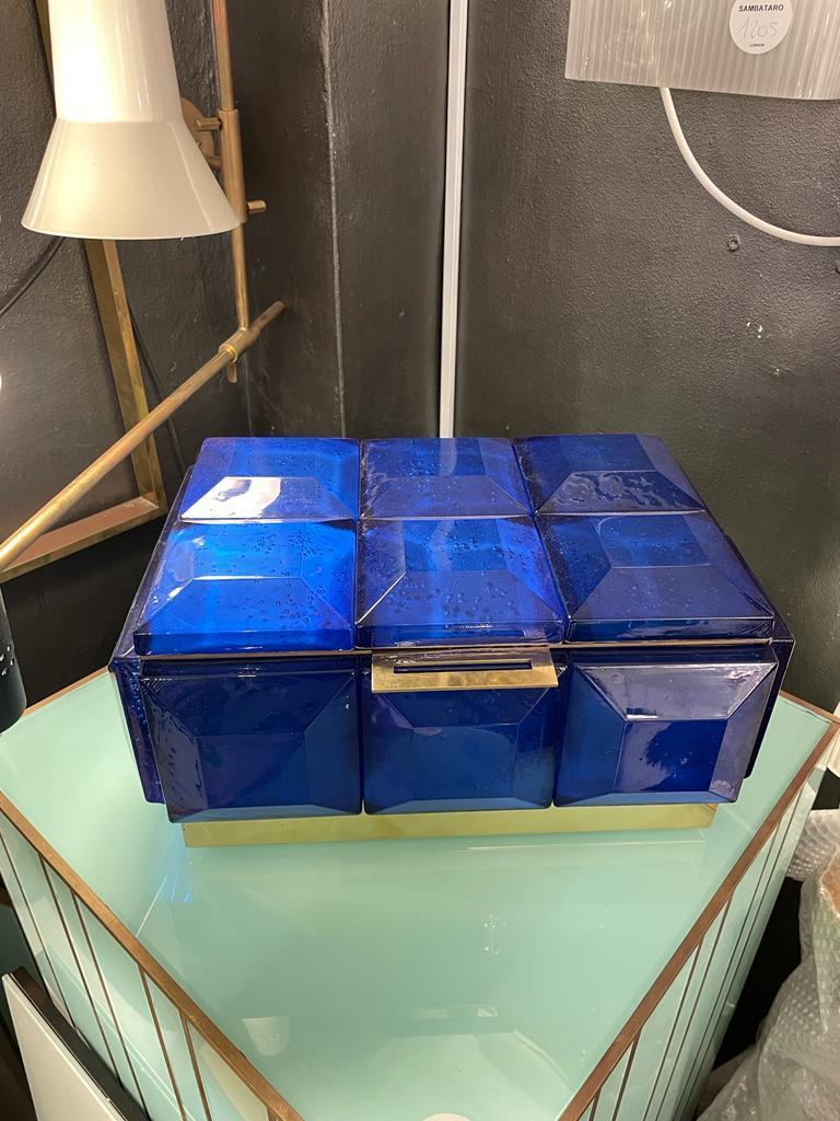 Brass Monumental in Blue Murano Glass Box