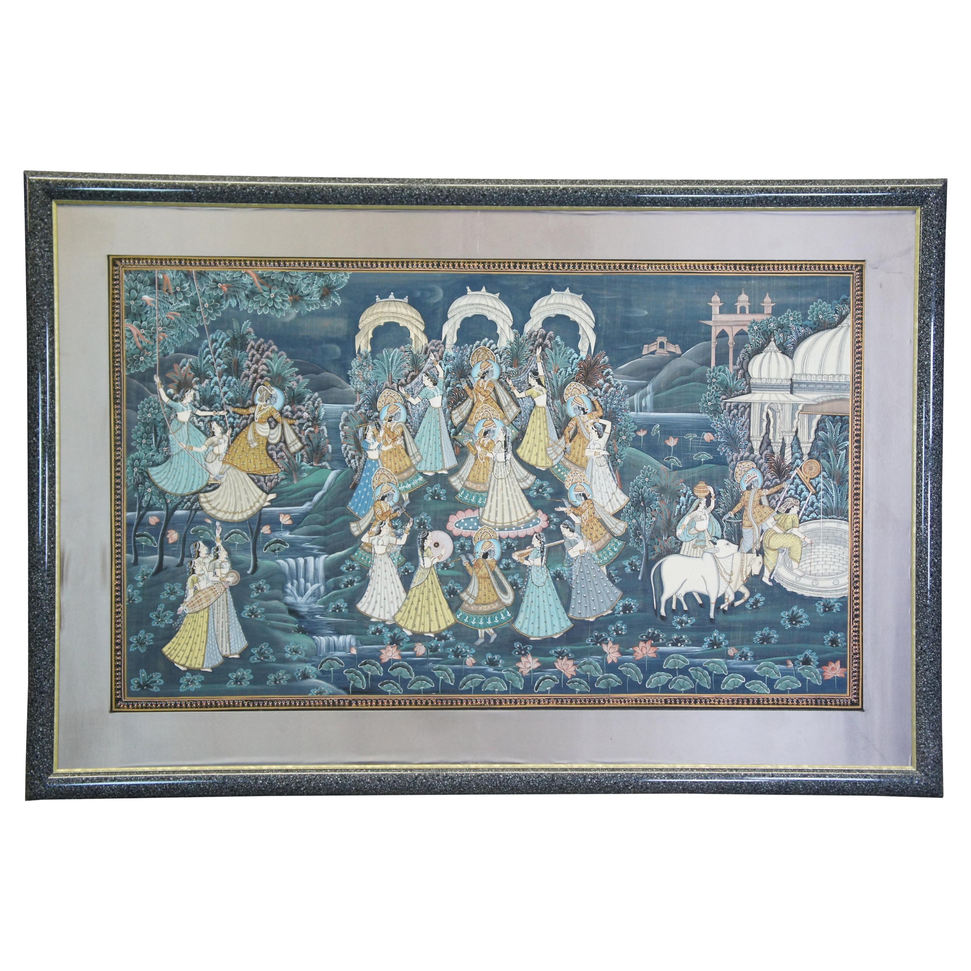 Monumental Indian Pichhwai Painting Silk Radha Krishna Music Dancing Gopis