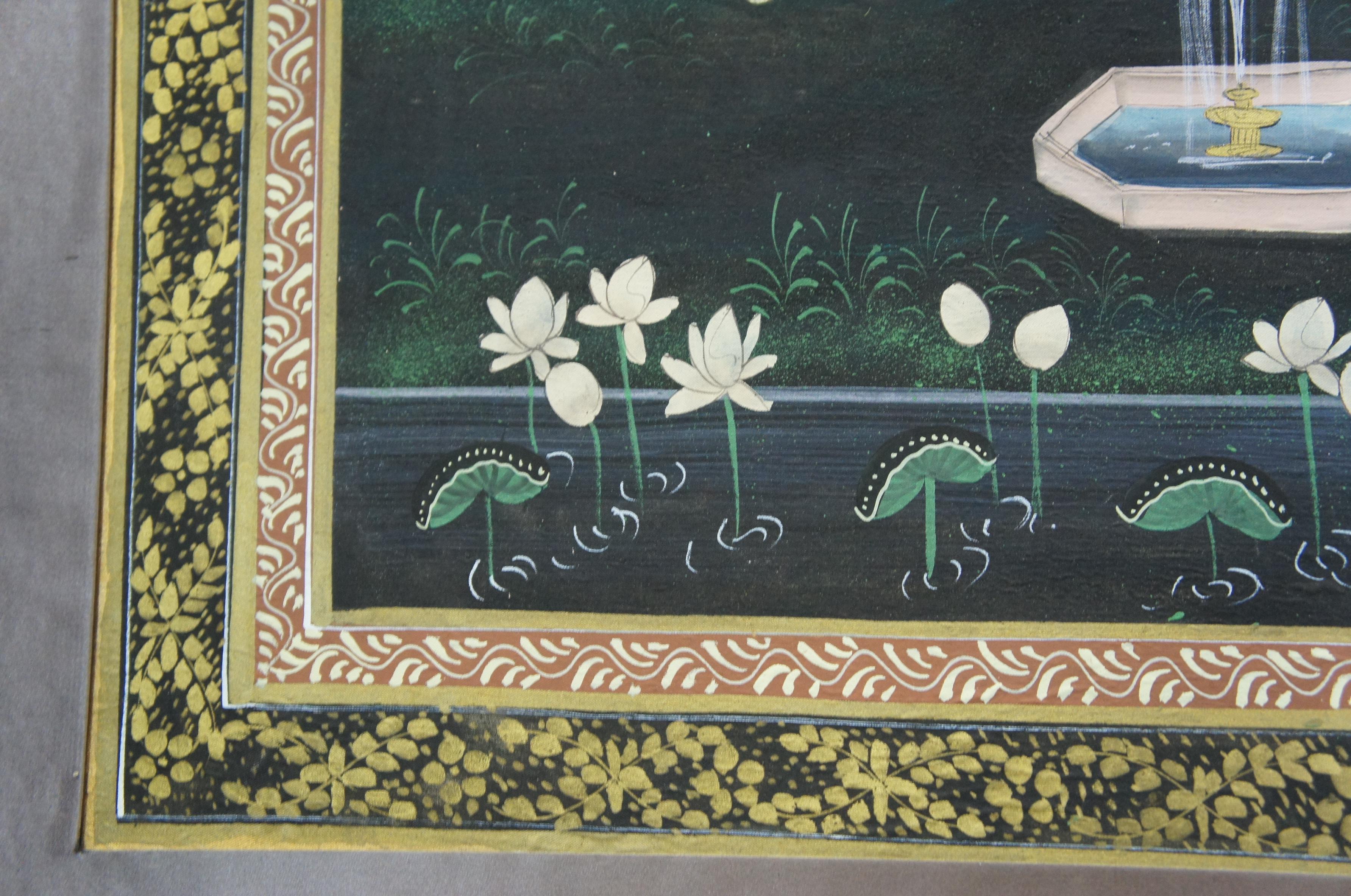 20th Century Monumental Indian Pichhwai Radha Krishna Gopis Painting Silk Garden Peacock 68
