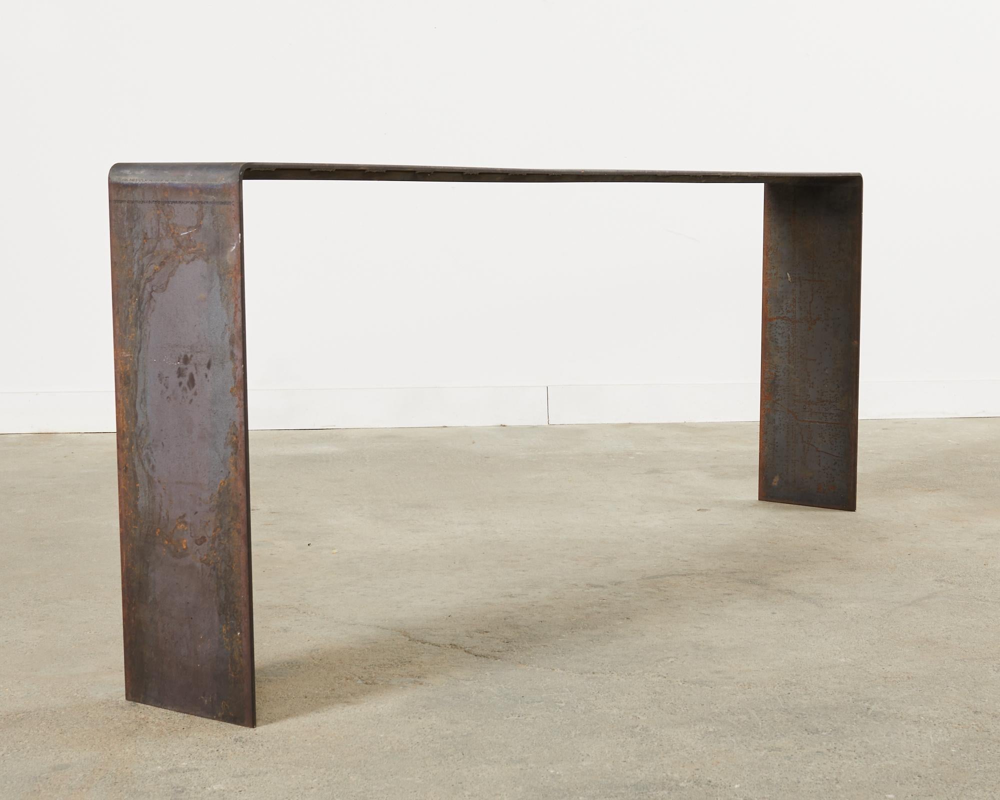 Monumental Industrial Age Style Patinated Iron Waterfall Console  For Sale 2