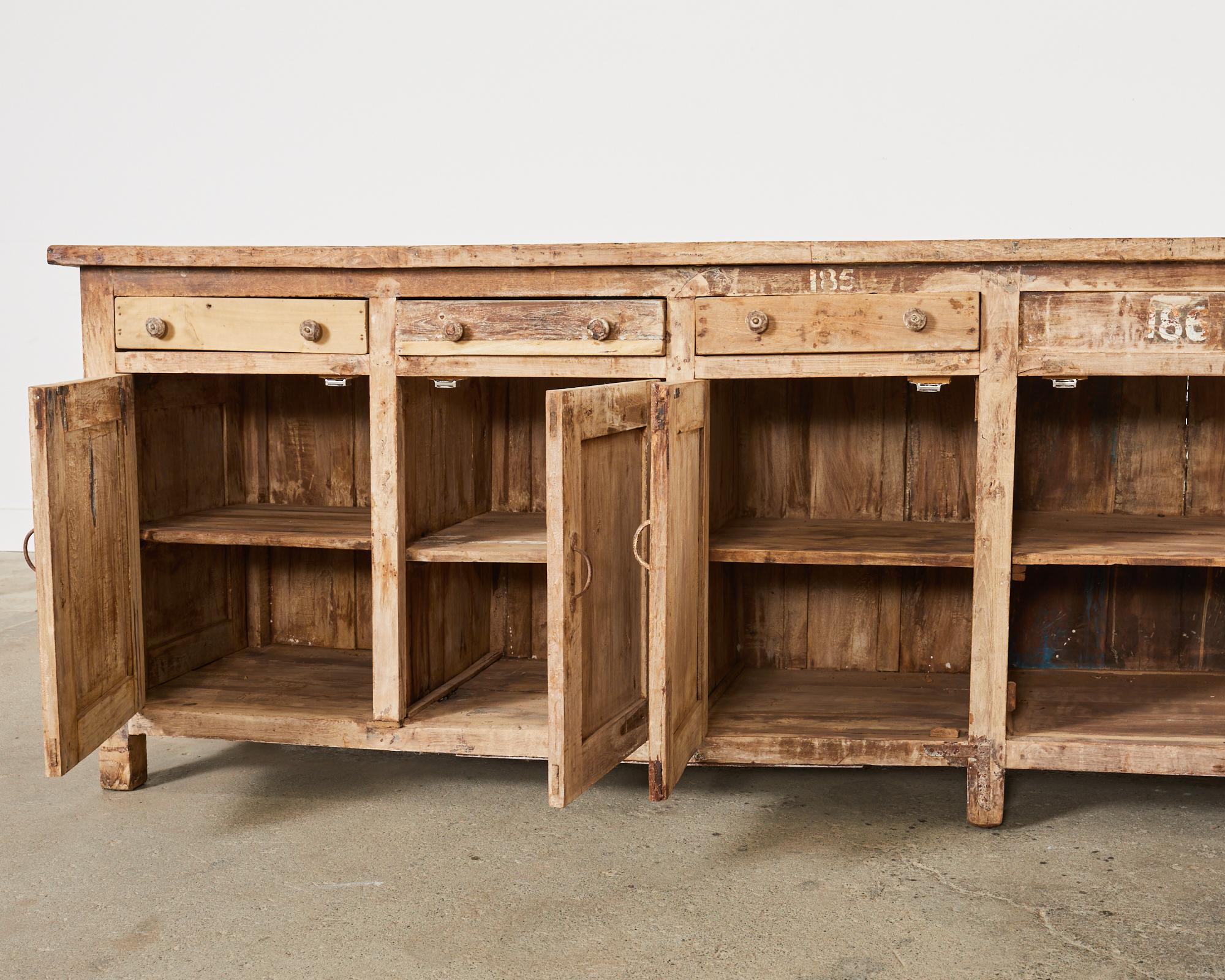 Monumental Industrial Style Teak Work Bench Cabinet or Sideboard  For Sale 6