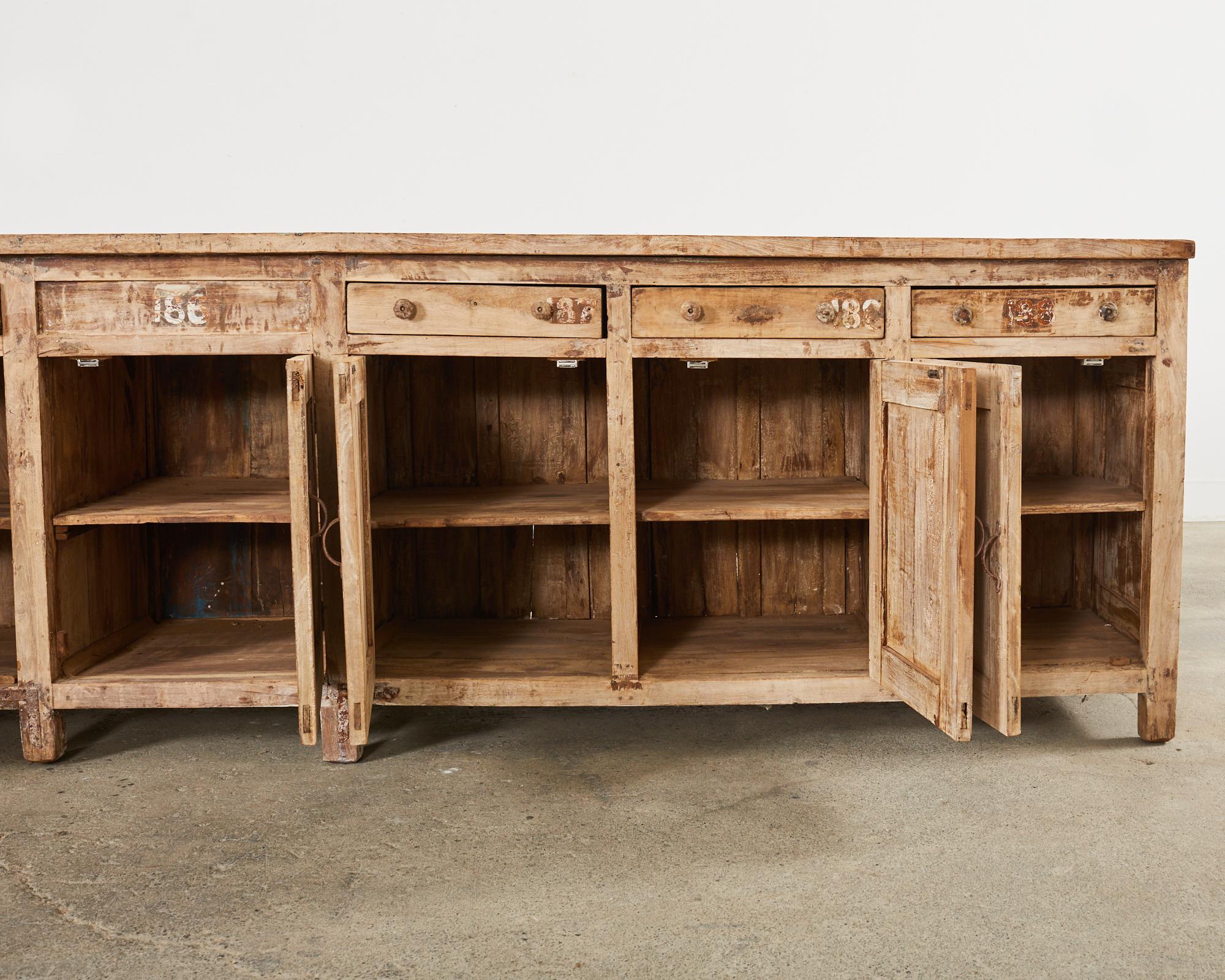 Monumental Industrial Style Teak Work Bench Cabinet or Sideboard  For Sale 7