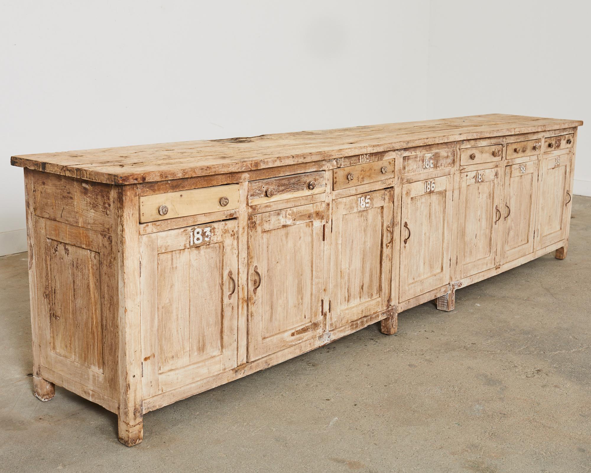 Hand-Crafted Monumental Industrial Style Teak Work Bench Cabinet or Sideboard  For Sale