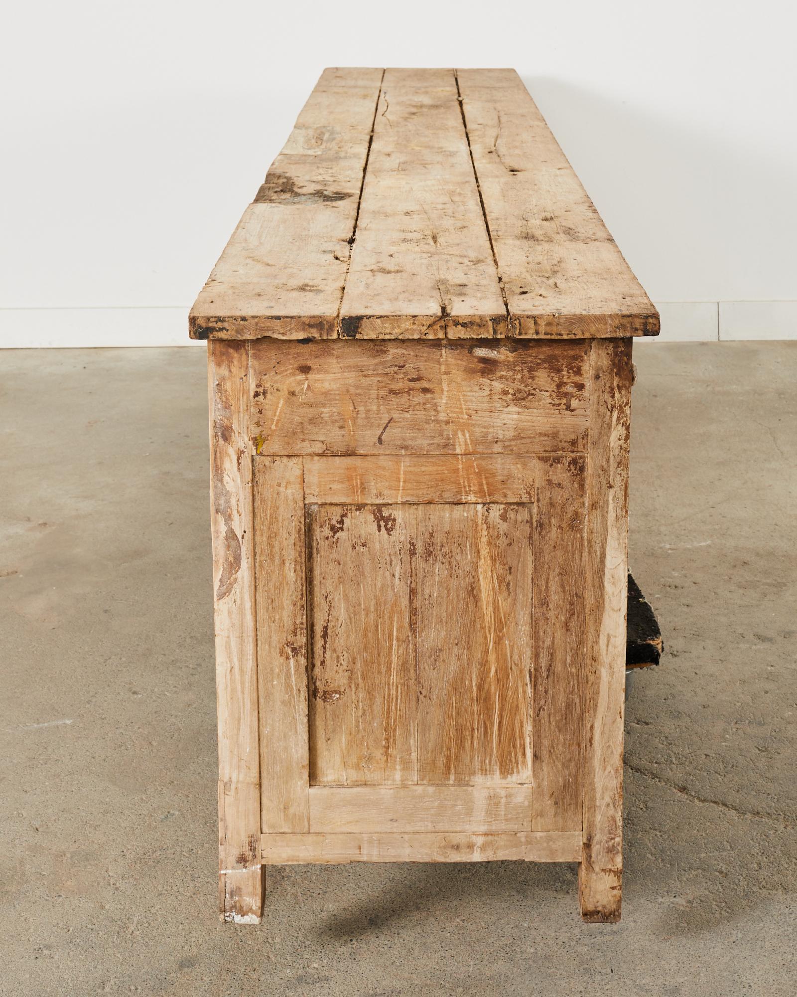 Monumental Industrial Style Teak Work Bench Cabinet or Sideboard  In Distressed Condition For Sale In Rio Vista, CA