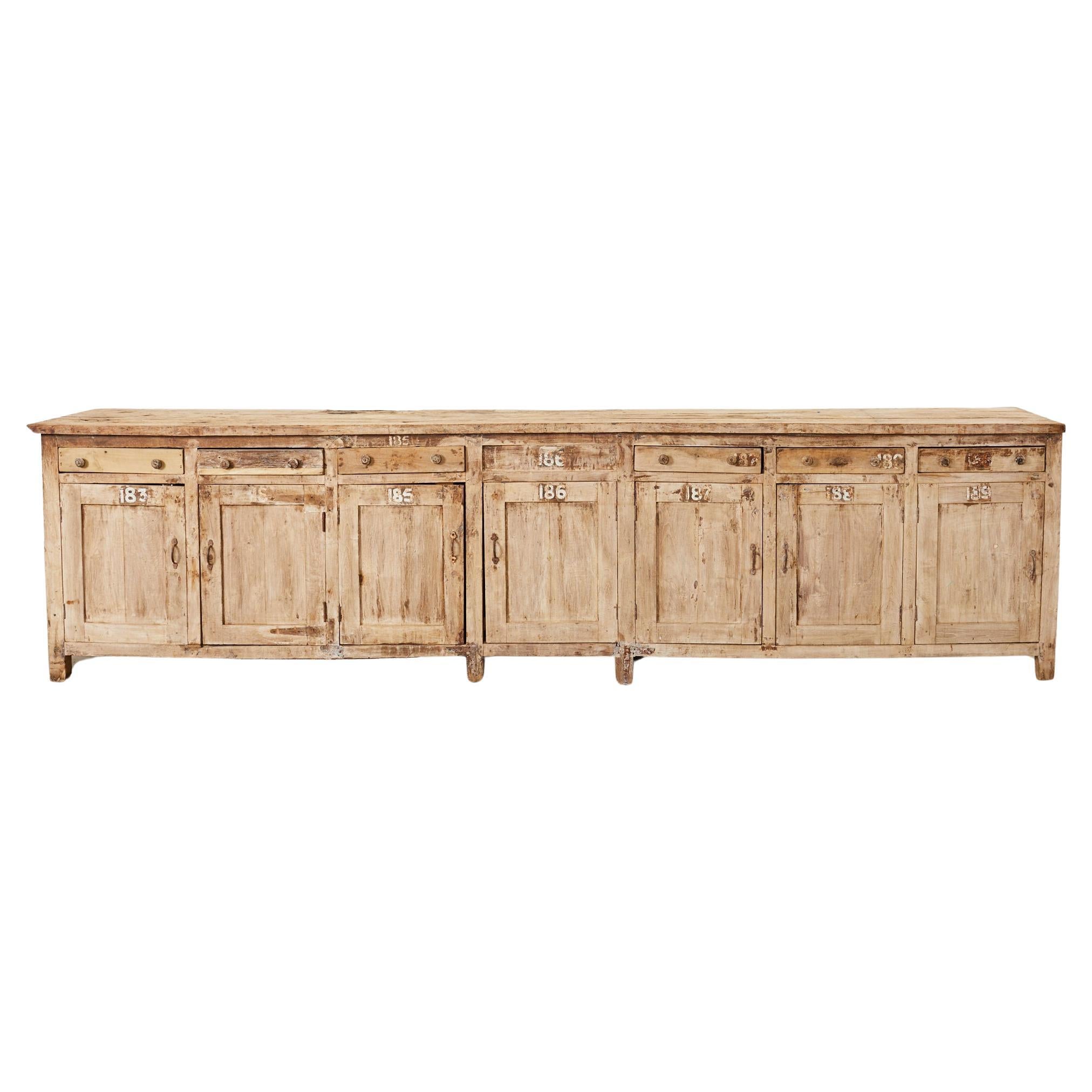 Monumental Industrial Style Teak Work Bench Cabinet or Sideboard  For Sale