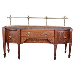 Monumental Inlaid English Antique Mahogany Sideboard With Brass Gallery