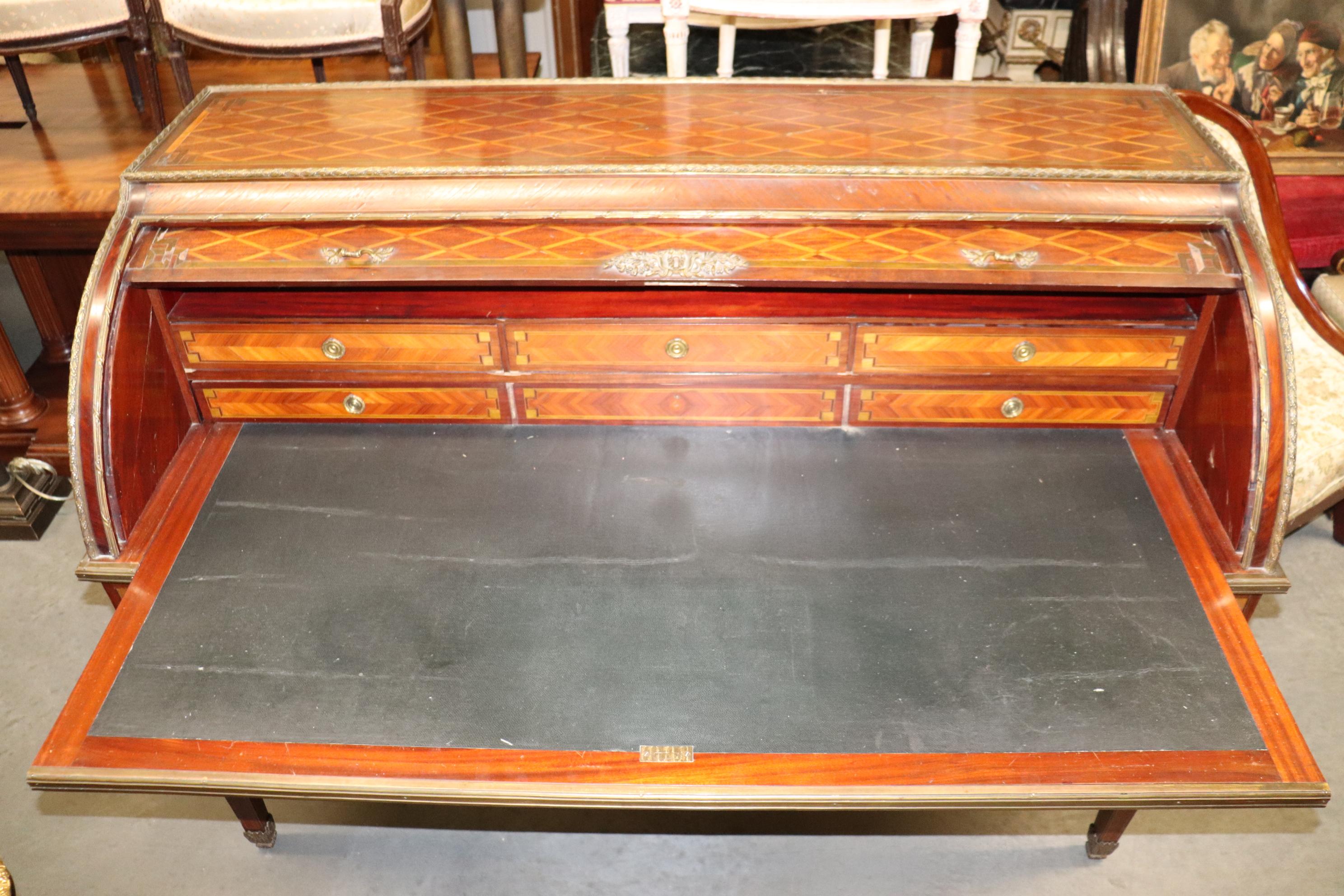 Monumental Inlaid French Bronze Mounted Louis XVI Cylinder Desk Circa 1900 For Sale 13