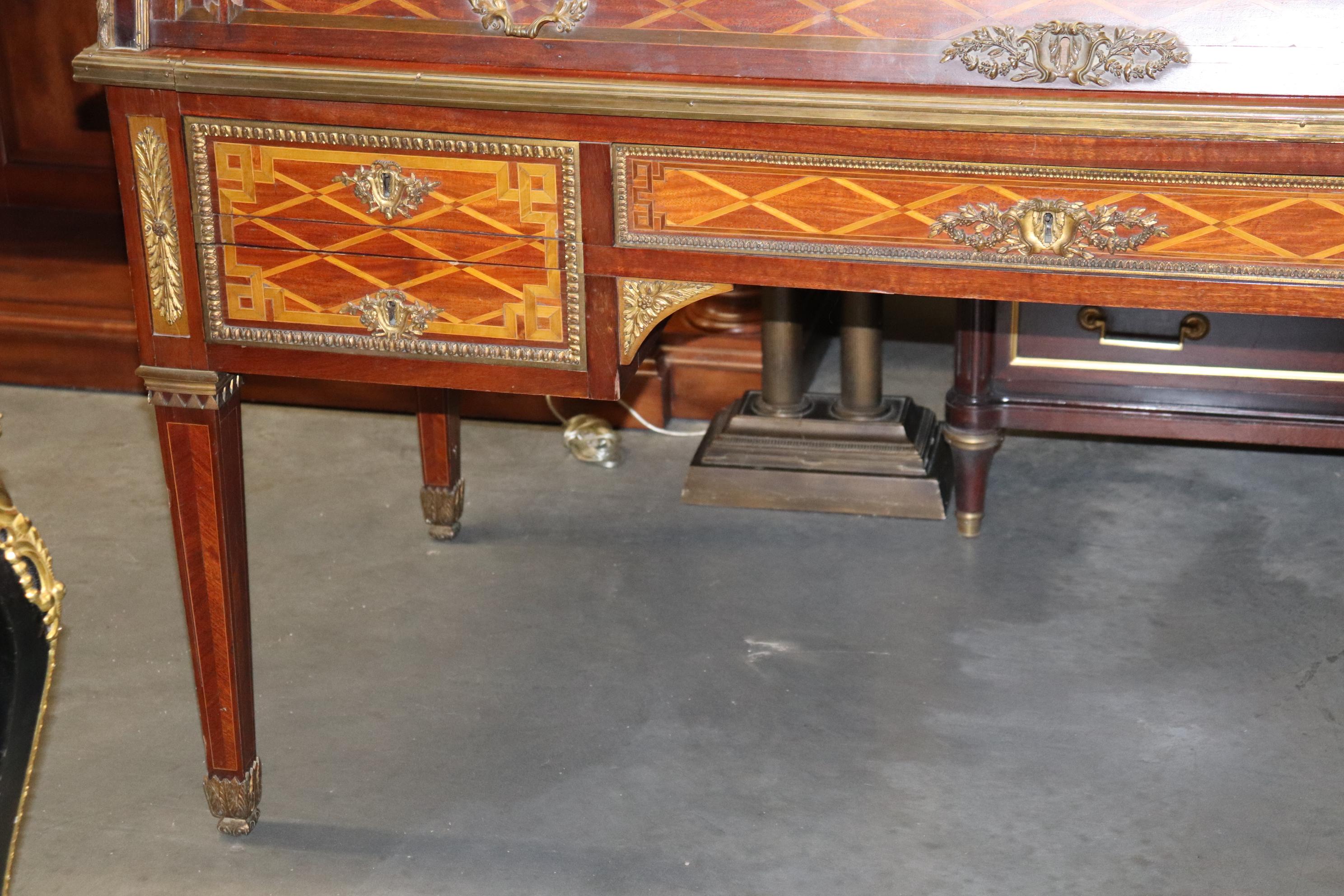 Monumental Inlaid French Bronze Mounted Louis XVI Cylinder Desk Circa 1900 For Sale 2
