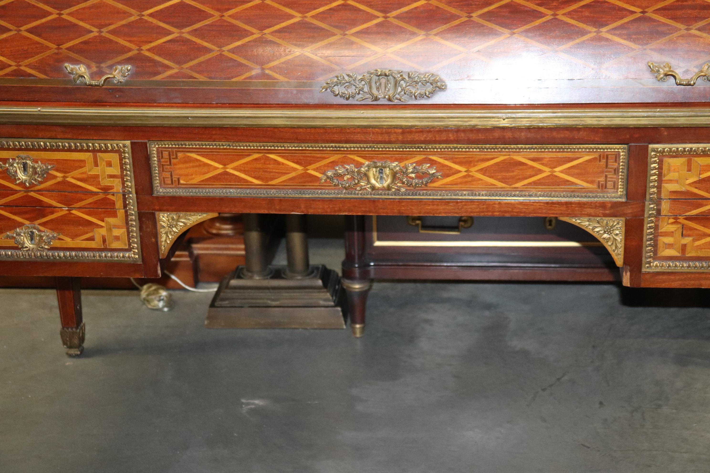 Monumental Inlaid French Bronze Mounted Louis XVI Cylinder Desk Circa 1900 For Sale 3
