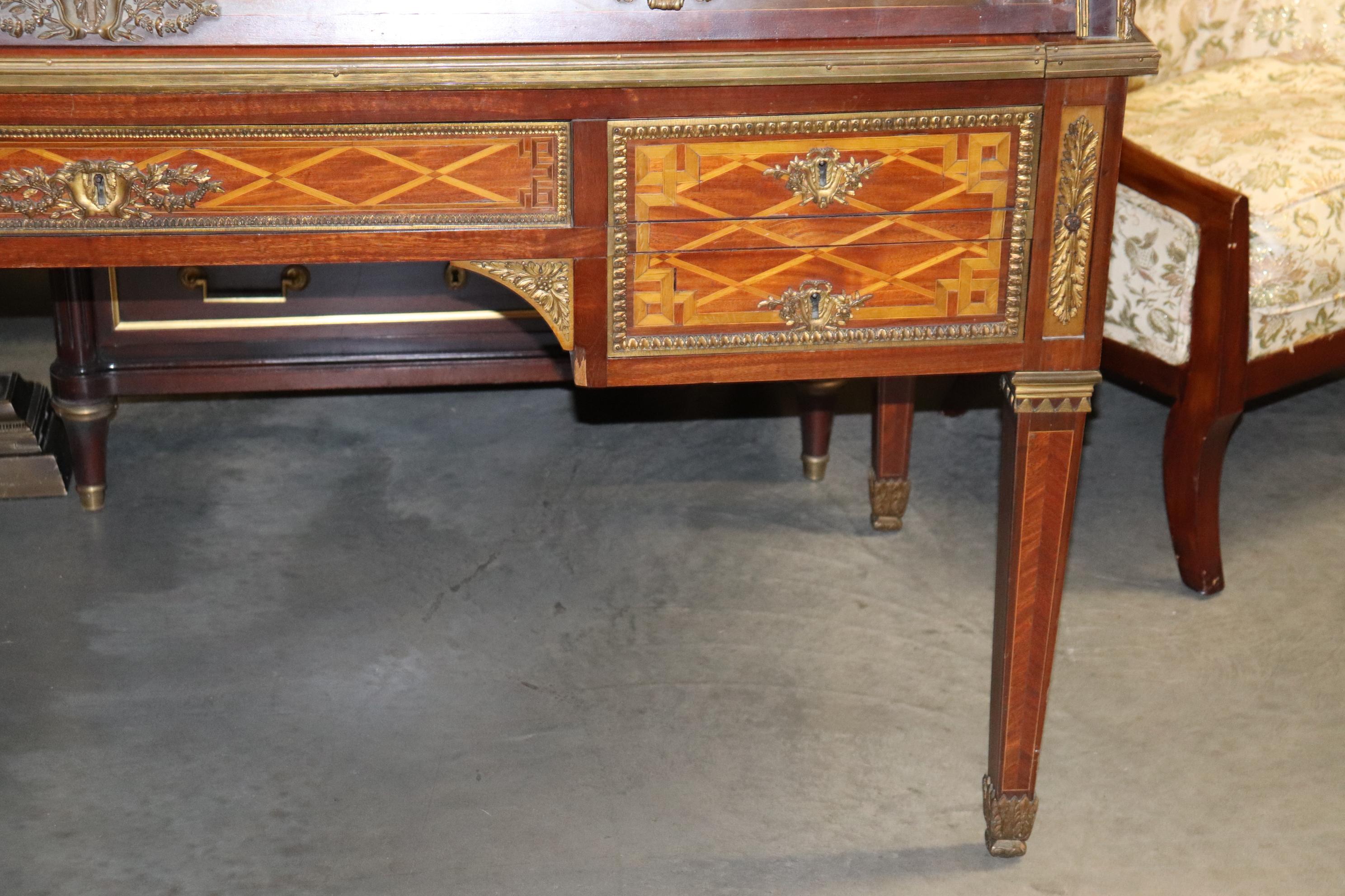 Monumental Inlaid French Bronze Mounted Louis XVI Cylinder Desk Circa 1900 For Sale 4