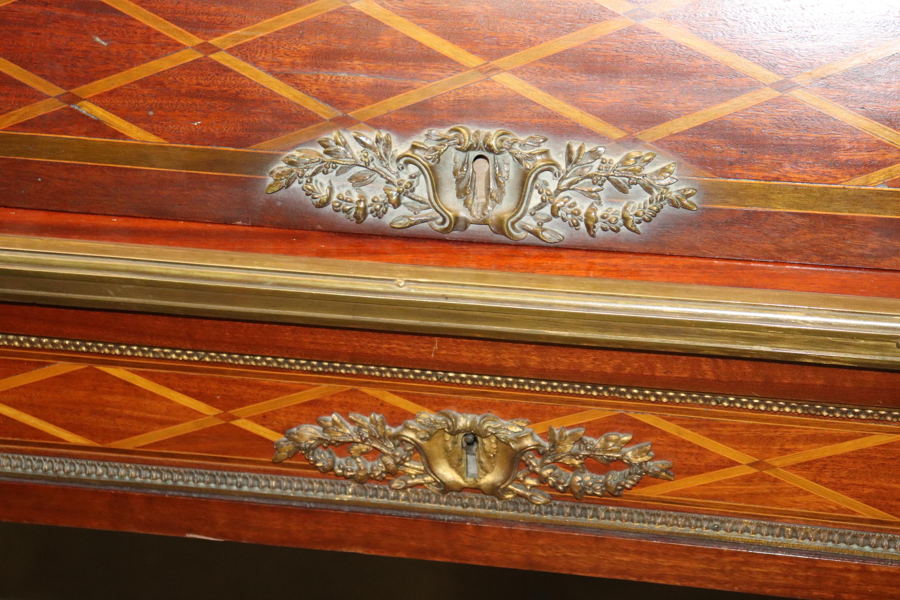Monumental Inlaid French Bronze Mounted Louis XVI Cylinder Desk Circa 1900 For Sale 5