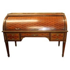 Monumental Inlaid French Bronze Mounted Louis XVI Cylinder Desk Circa 1900
