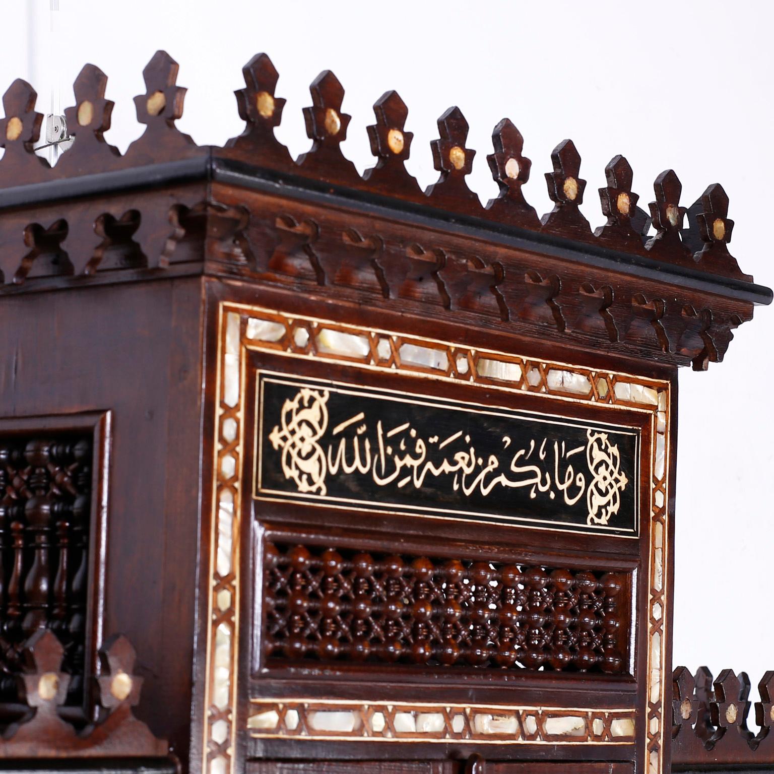 Moorish Monumental Inlaid Wall Cabinet For Sale