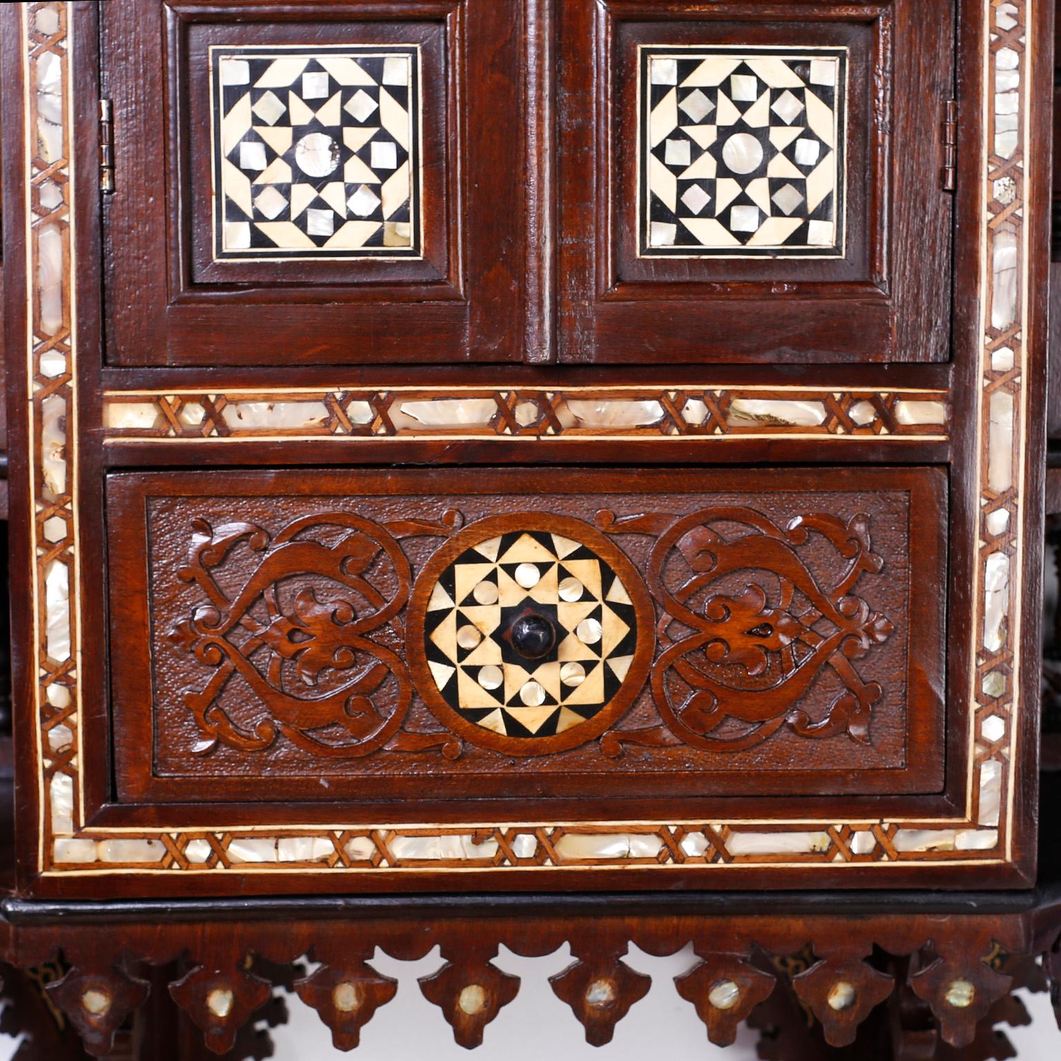 Mahogany Monumental Inlaid Wall Cabinet For Sale