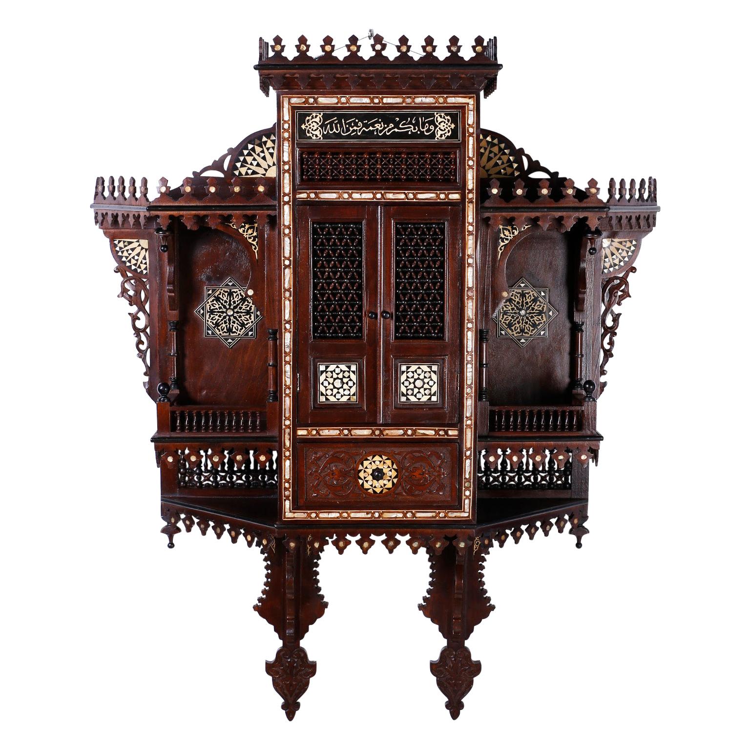 Monumental Inlaid Wall Cabinet For Sale