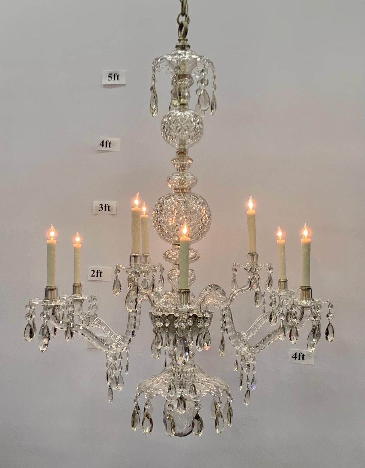 Monumental lustre géorgien à neuf lumières en cristal irlandais, XIXe siècle en vente 14