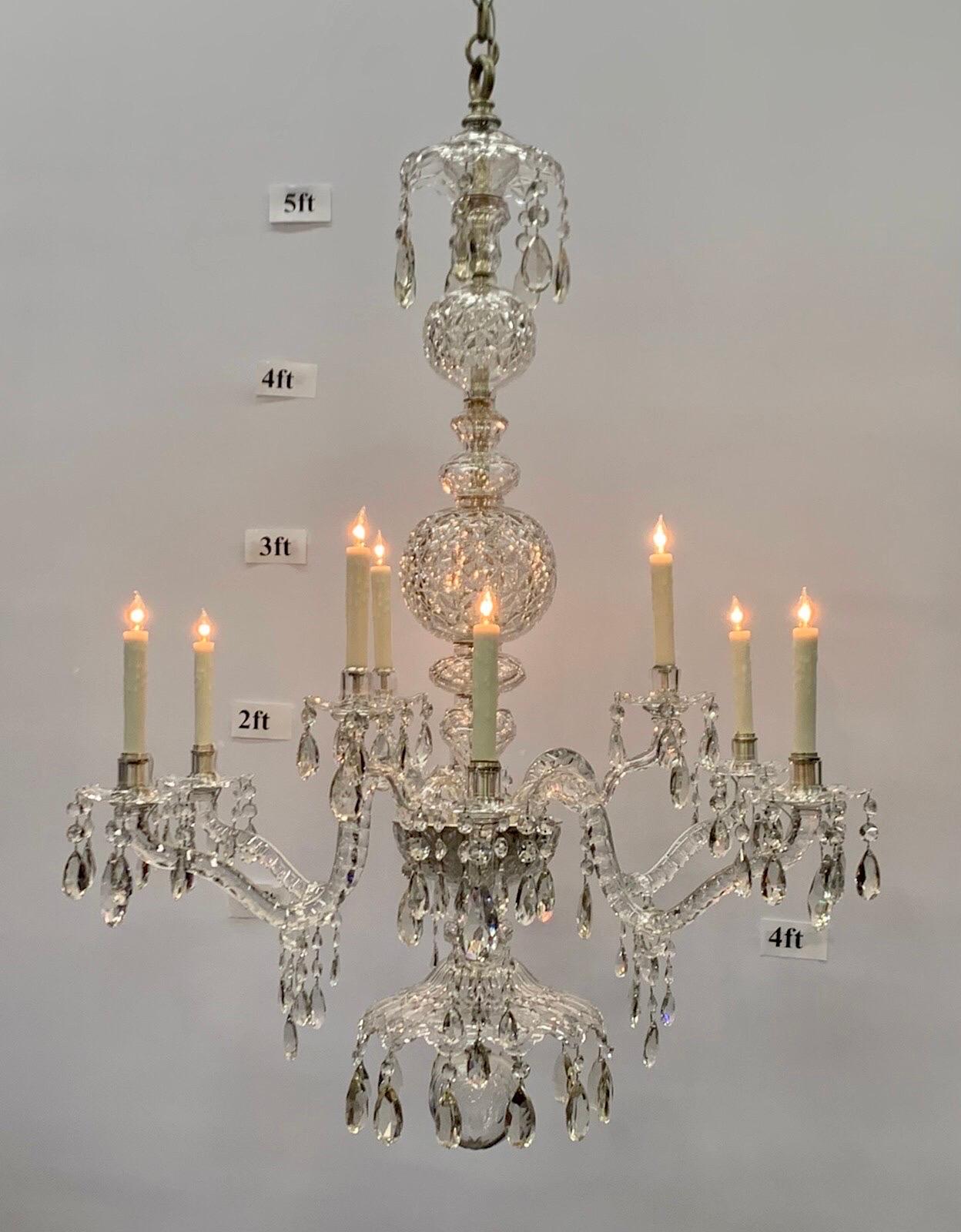 Monumental Irish Crystal Georgian Nine Light Chandelier, 19th Century  For Sale 15