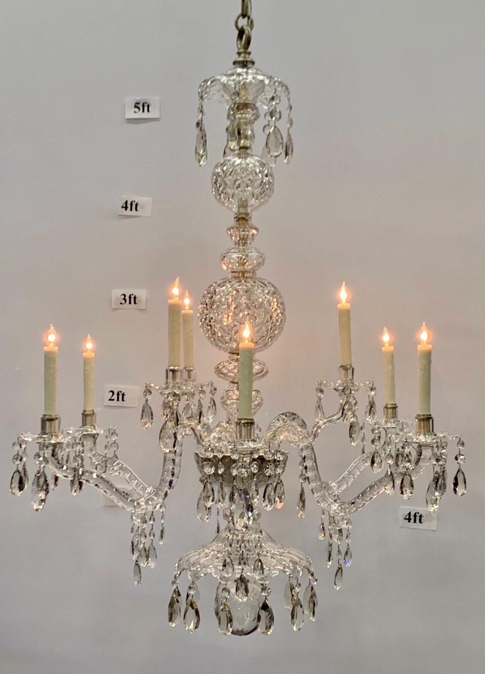 Monumental Irish Crystal Georgian Nine Light Chandelier, 19th Century  In Good Condition For Sale In Charleston, SC