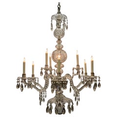 Monumental lustre géorgien à neuf lumières en cristal irlandais, XIXe siècle