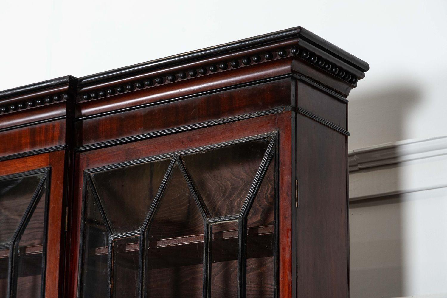 Monumentale bibliothèque géorgienne irlandaise en acajou ébonisé et à façade vitrée Astral en vente 5