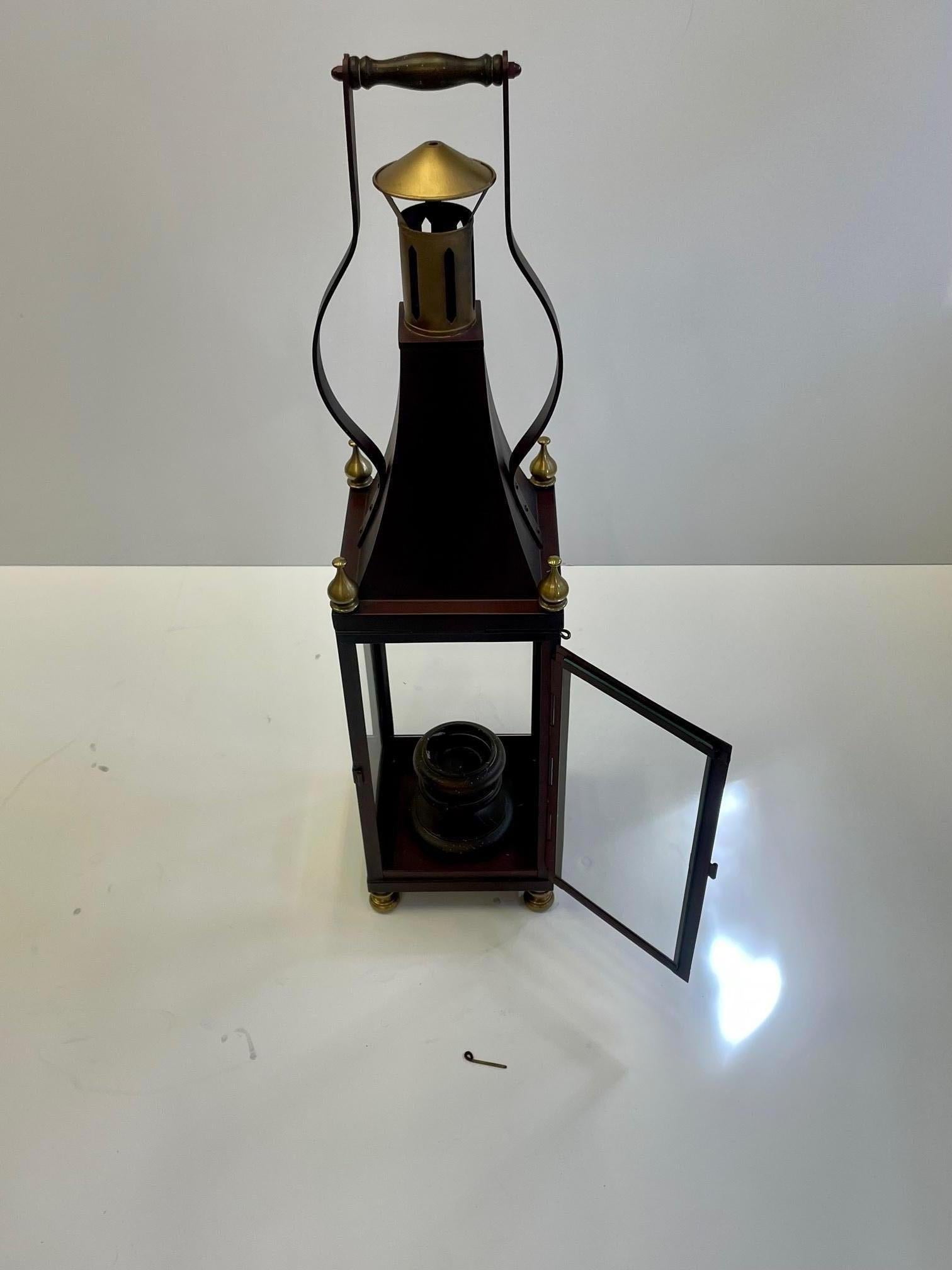 Monumental Iron Brass & Glass Table Lantern by Chapman In Good Condition For Sale In Hopewell, NJ