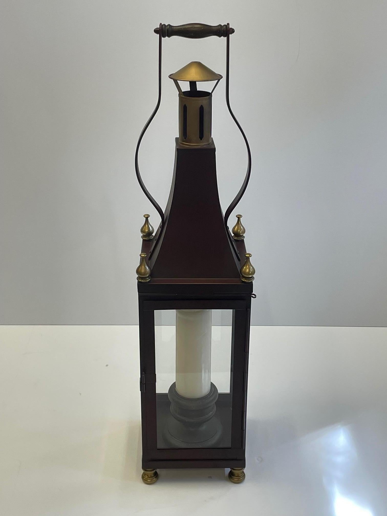 Late 20th Century Monumental Iron Brass & Glass Table Lantern by Chapman For Sale