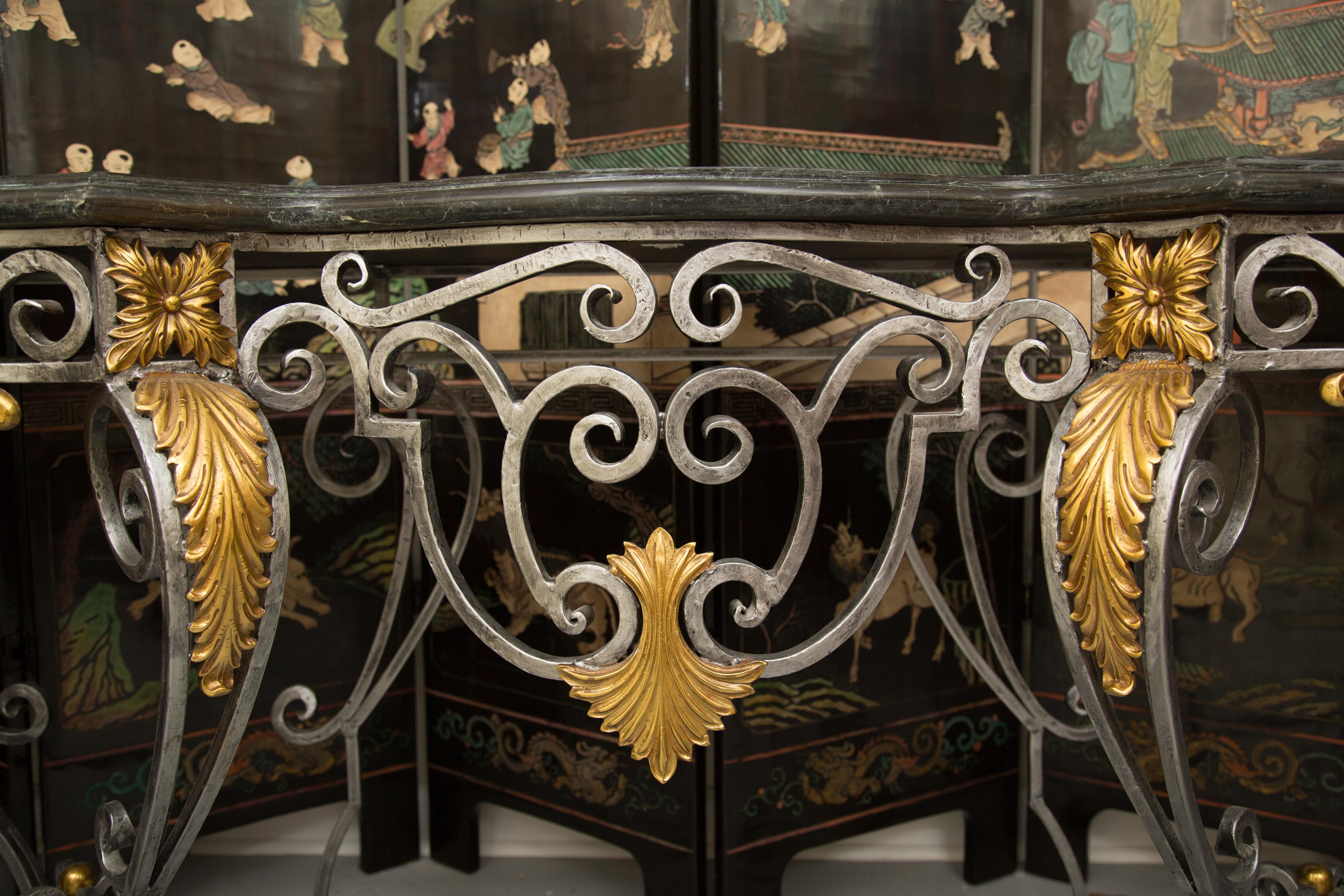 Monumental Iron Console with Gilt Decoration In Good Condition For Sale In WEST PALM BEACH, FL