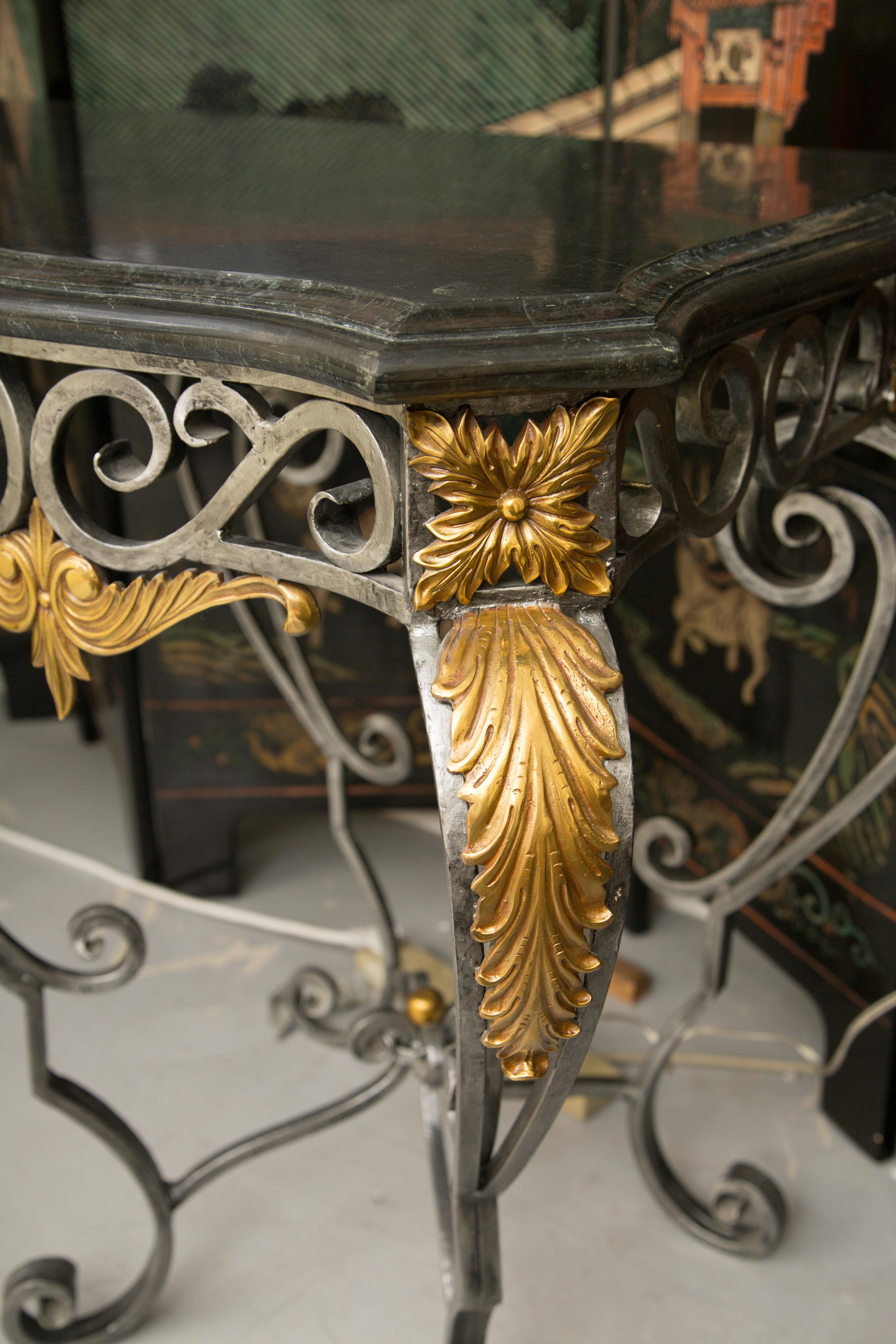 Metal Monumental Iron Console with Gilt Decoration For Sale