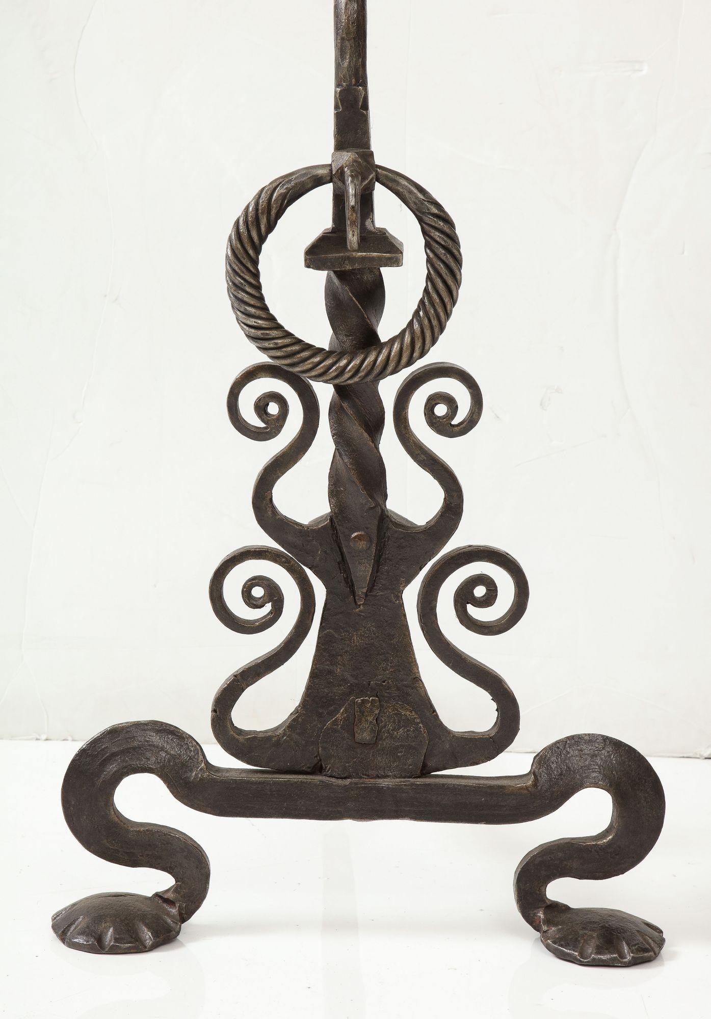 Late 19th Century Monumental Iron Scroll Andirons For Sale