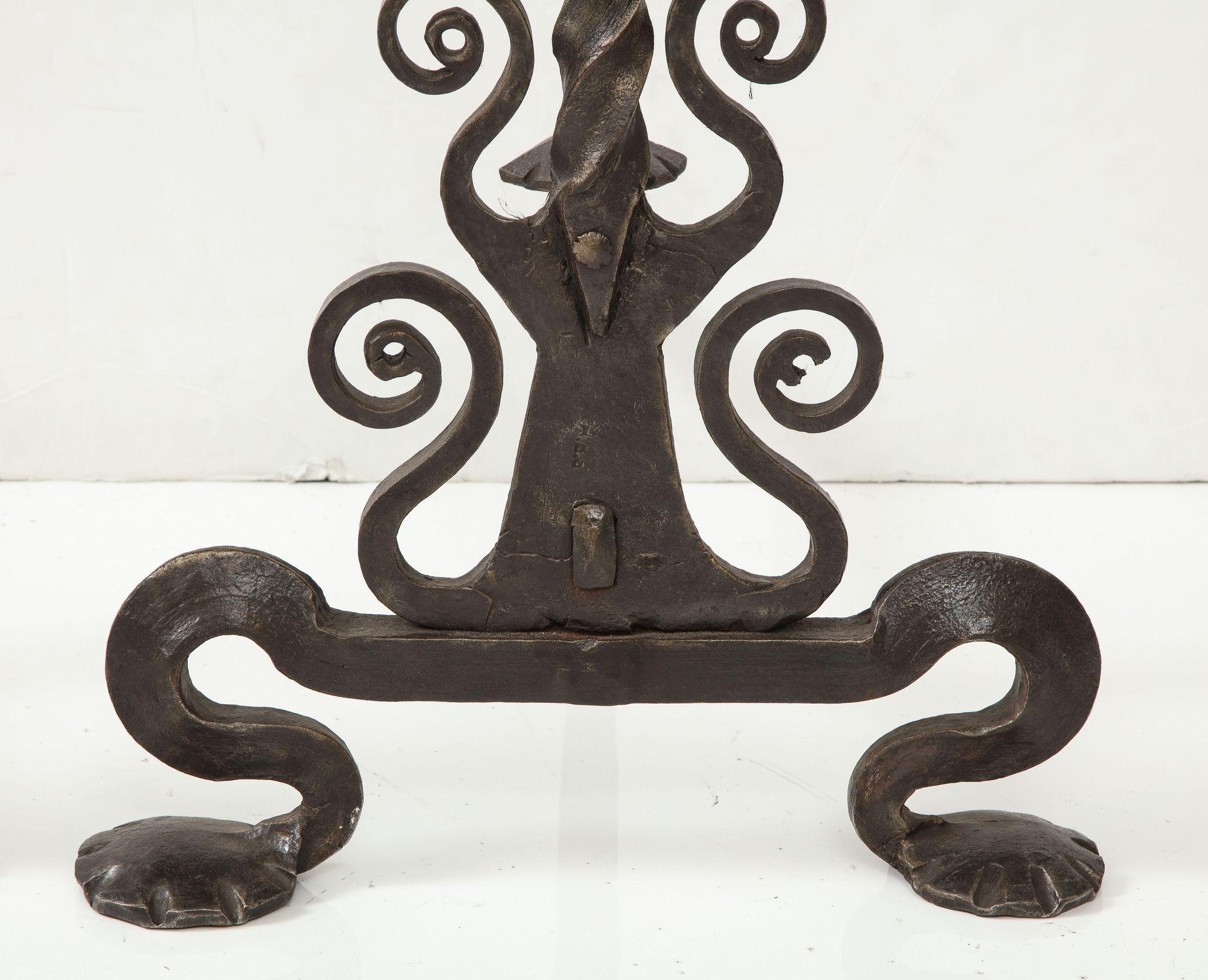 Monumental Iron Scroll Andirons For Sale 1
