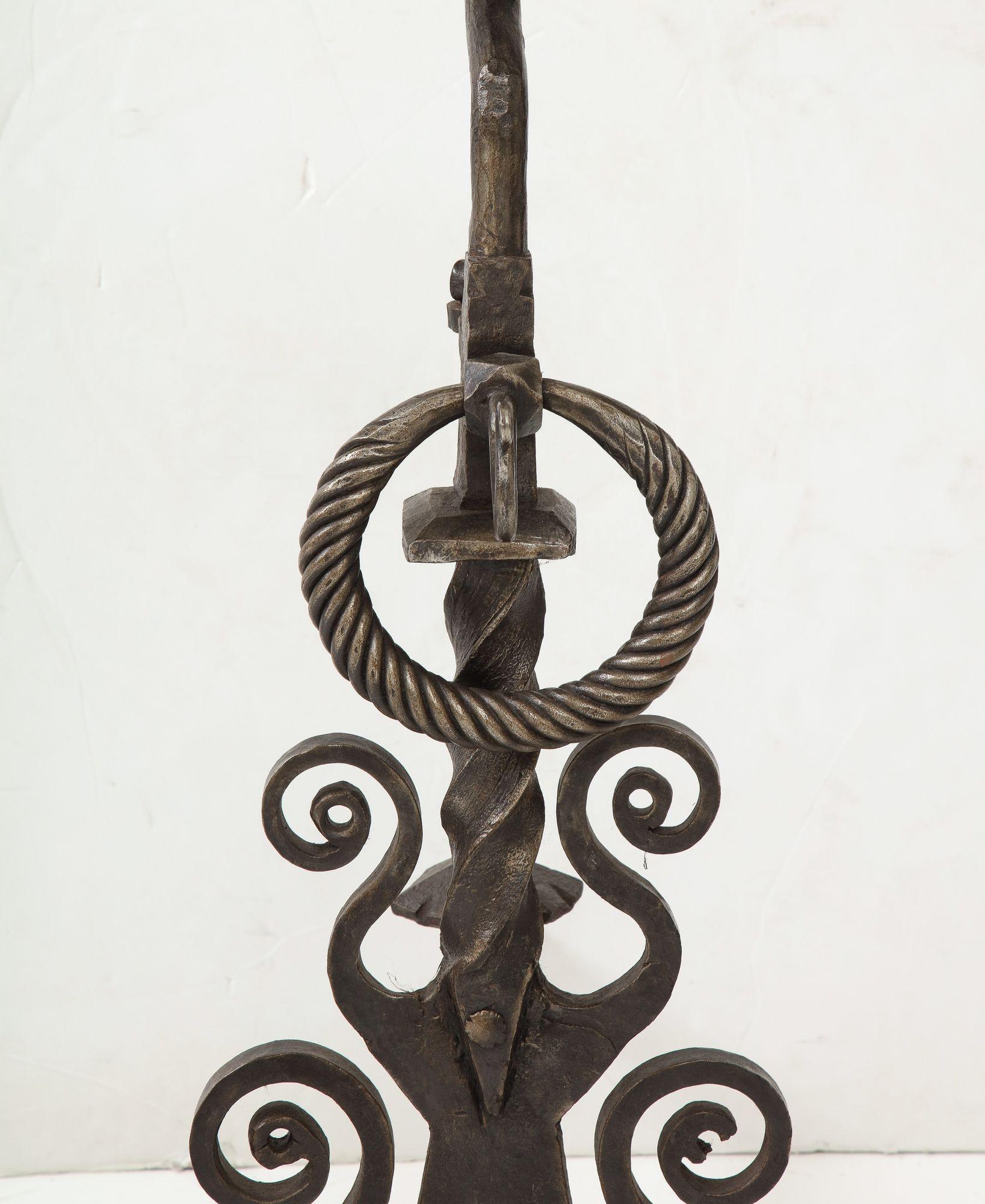 Monumental Iron Scroll Andirons For Sale 3