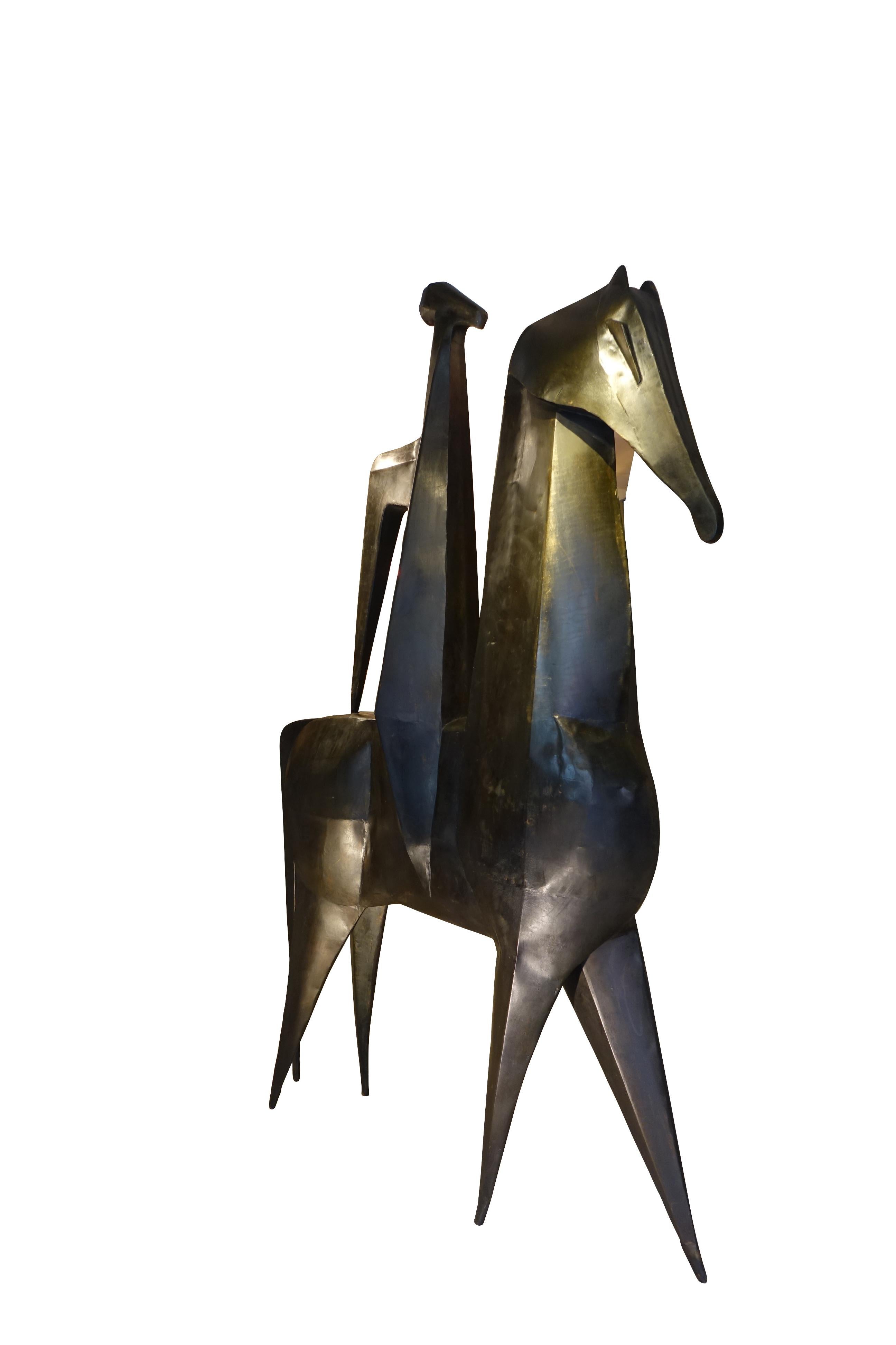 Mid-Century Modern Monumental Iron Sculpture, Rider on a Horse, Signed AMBROSIO, 1967 For Sale