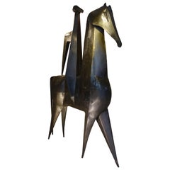 Monumental Iron Sculpture, Rider on a Horse, Signed AMBROSIO, 1967