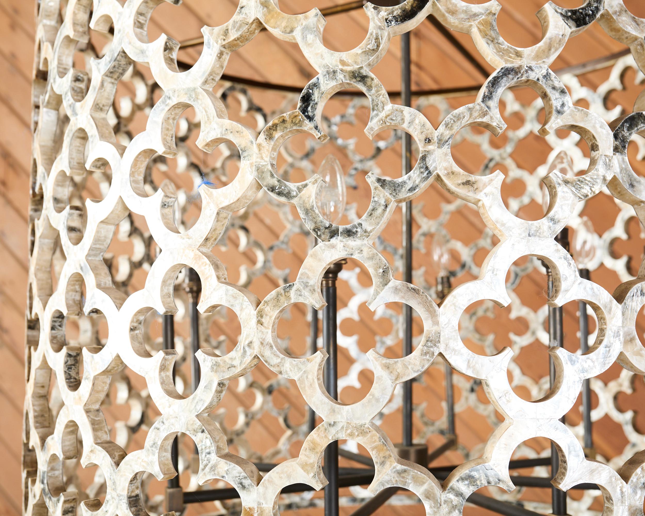 Monumental Ironies Capriz Shell Asilah Quatrefoil Chandelier For Sale 2