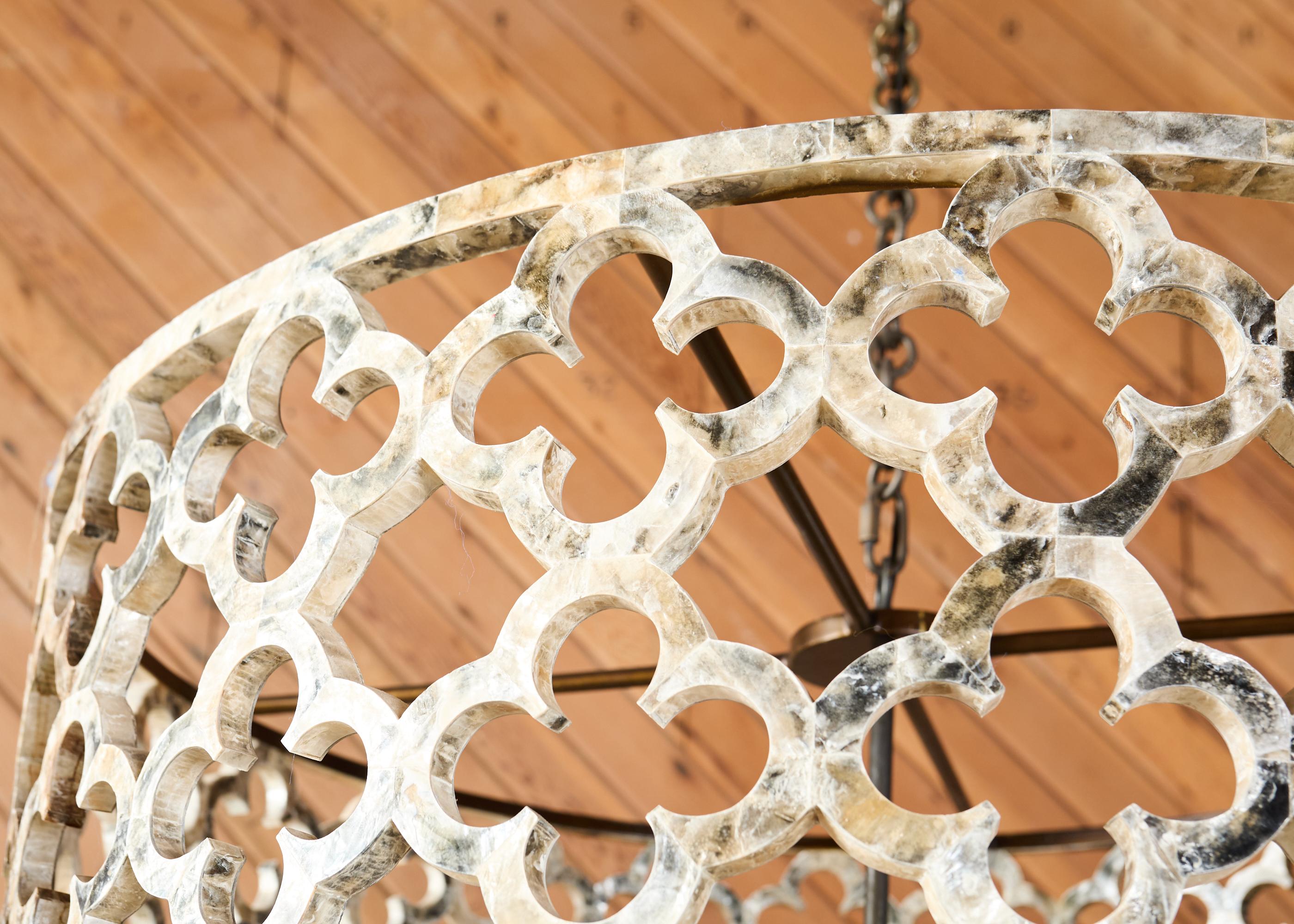 Monumental Ironies Capriz Shell Asilah Quatrefoil Chandelier For Sale 3