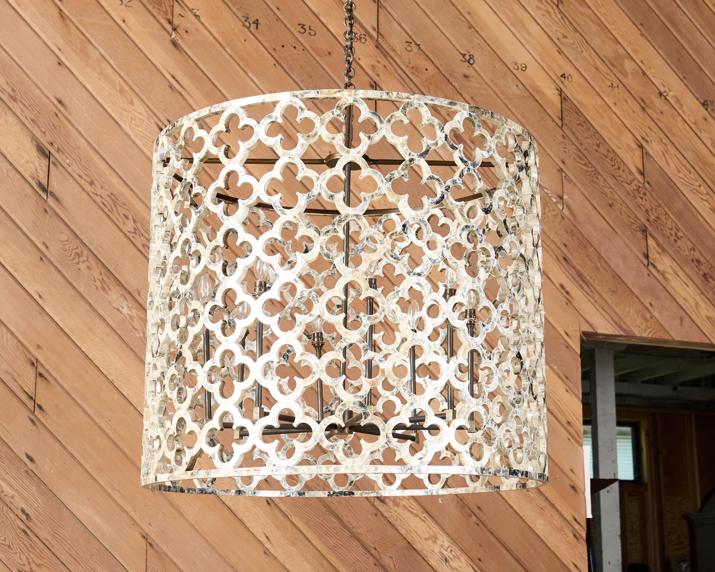 Neoclassical Monumental Ironies Capriz Shell Asilah Quatrefoil Chandelier For Sale